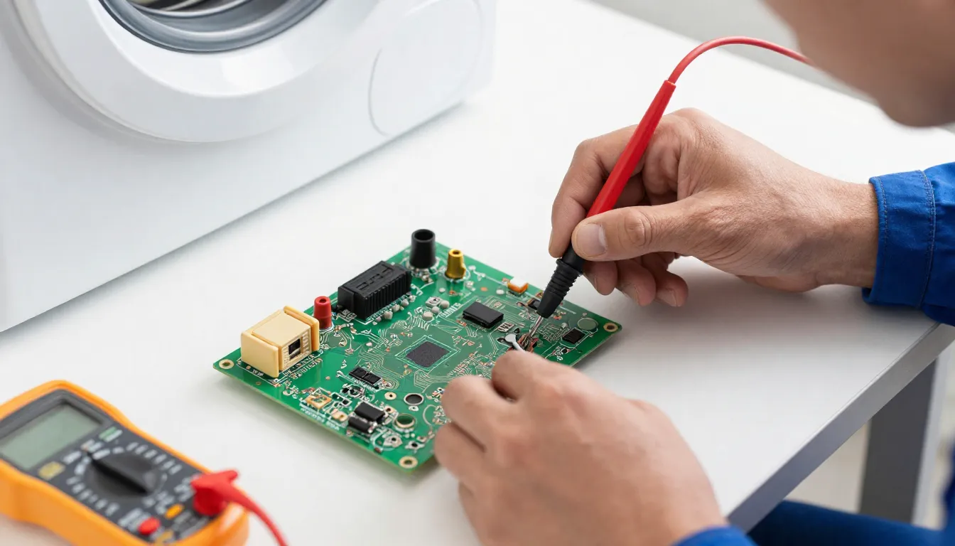 Close-up of a professional technician's hands repairing a mo...