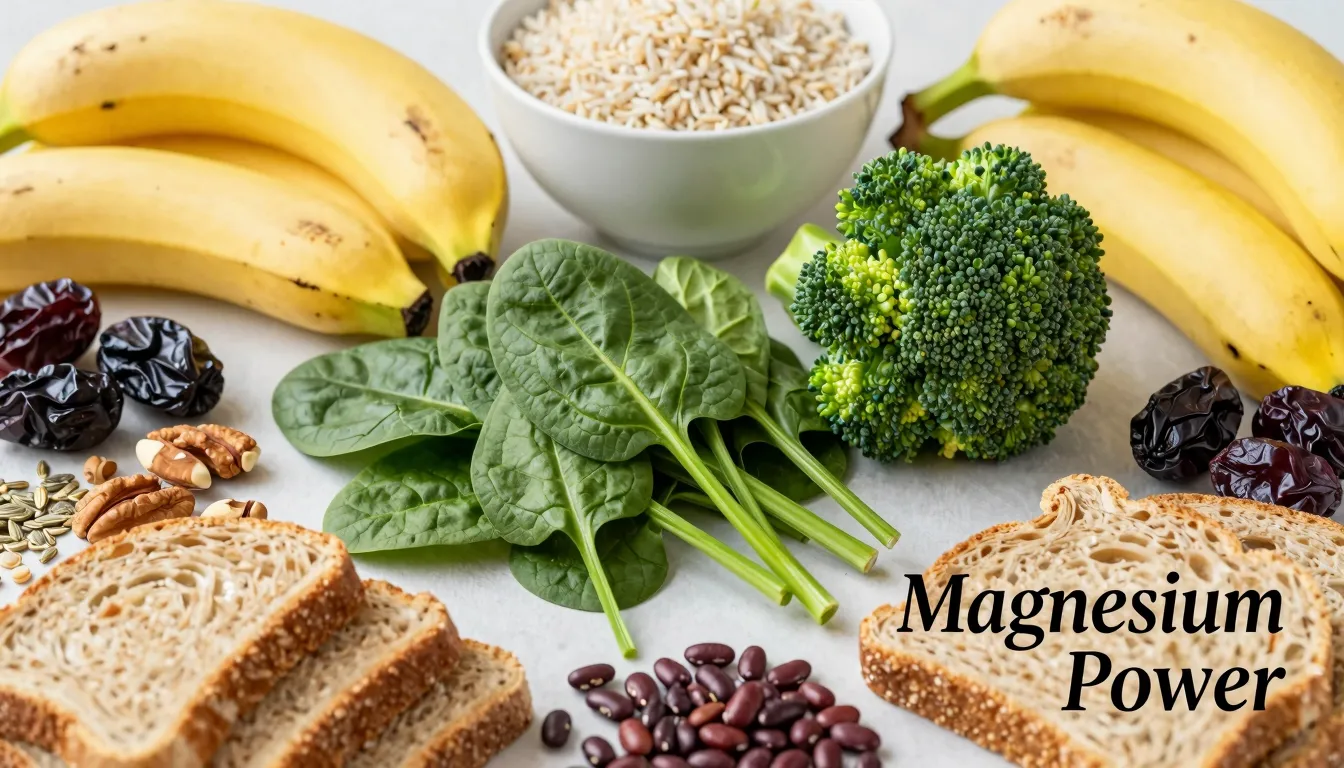 A vibrant and appetizing flat lay composition of magnesium-r...