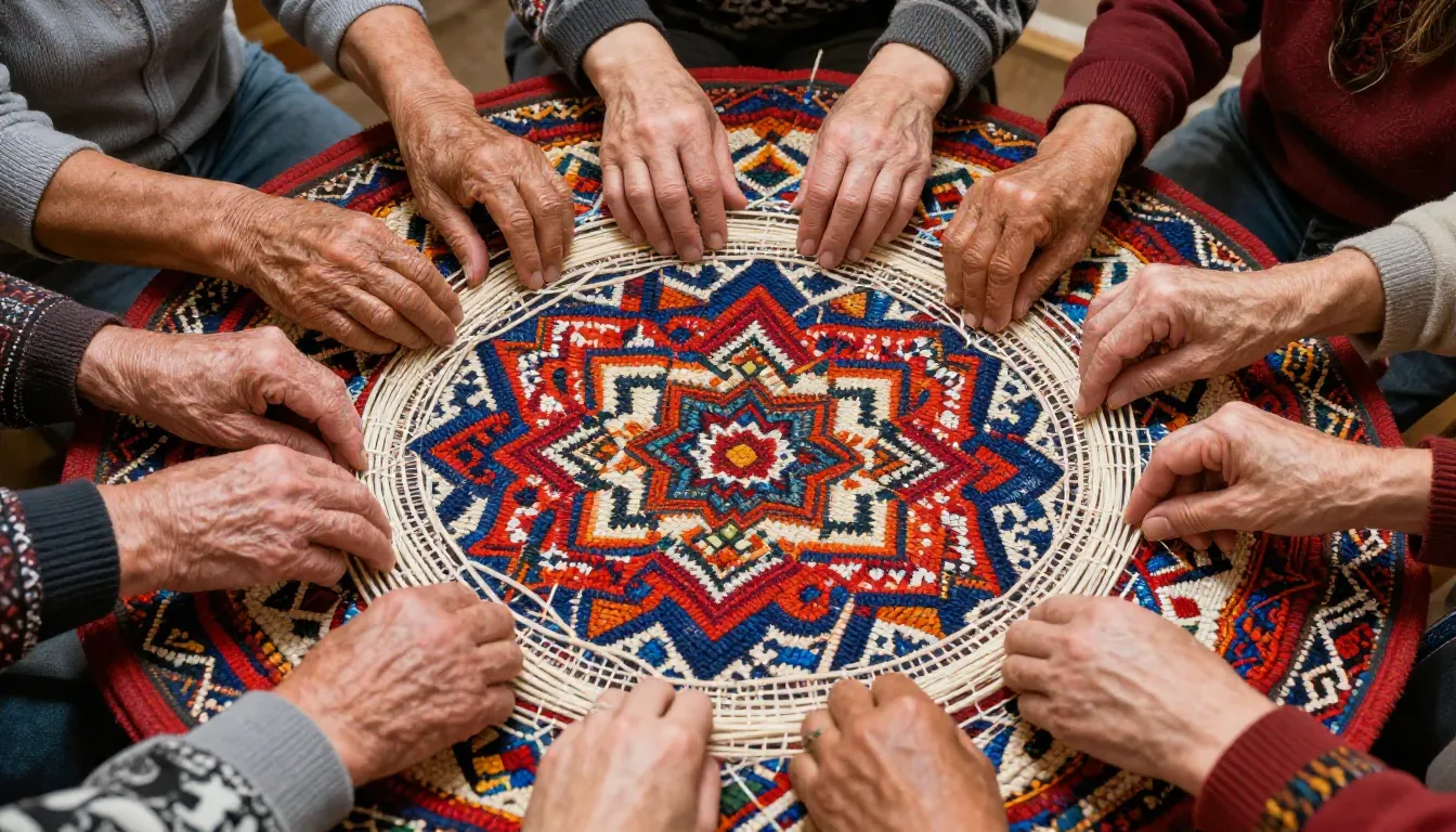 A conceptual digital art piece showing many diverse hands of...