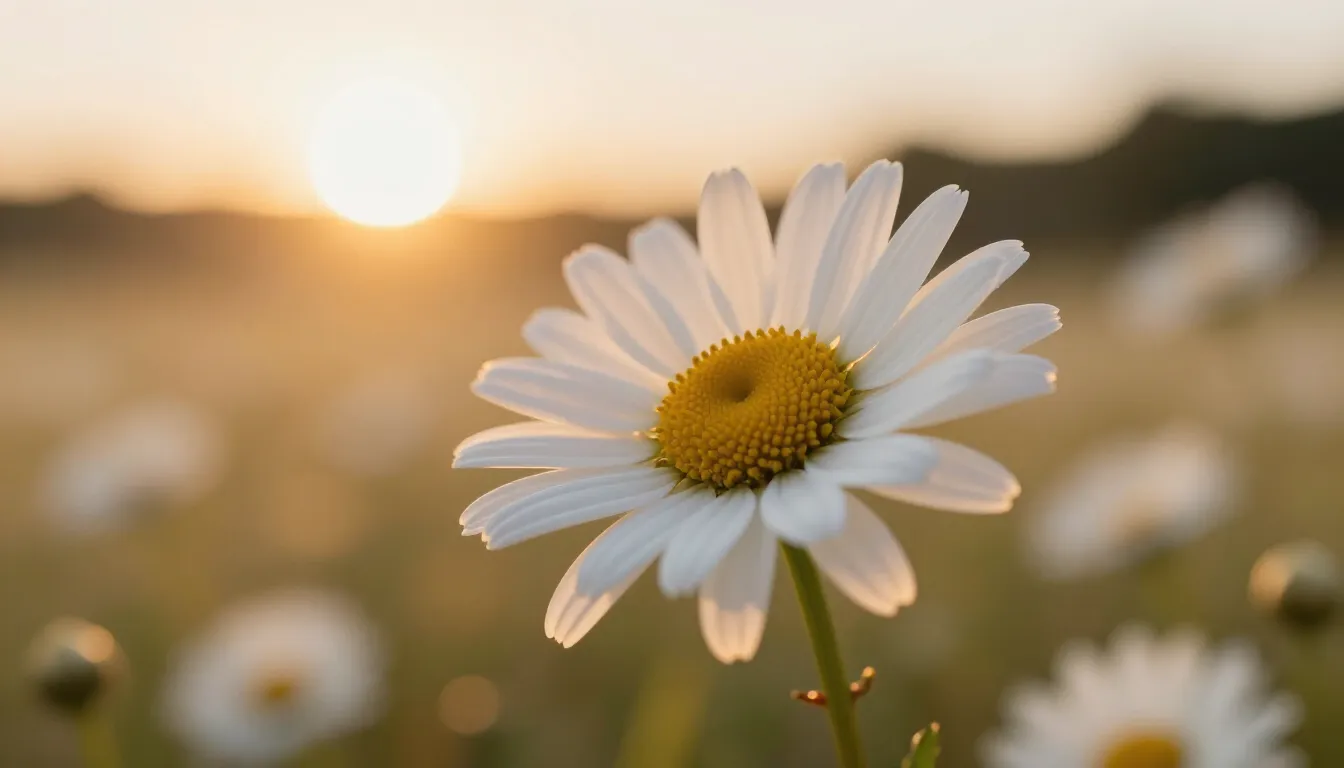 A professional macro photograph of a delicate white daisy in...