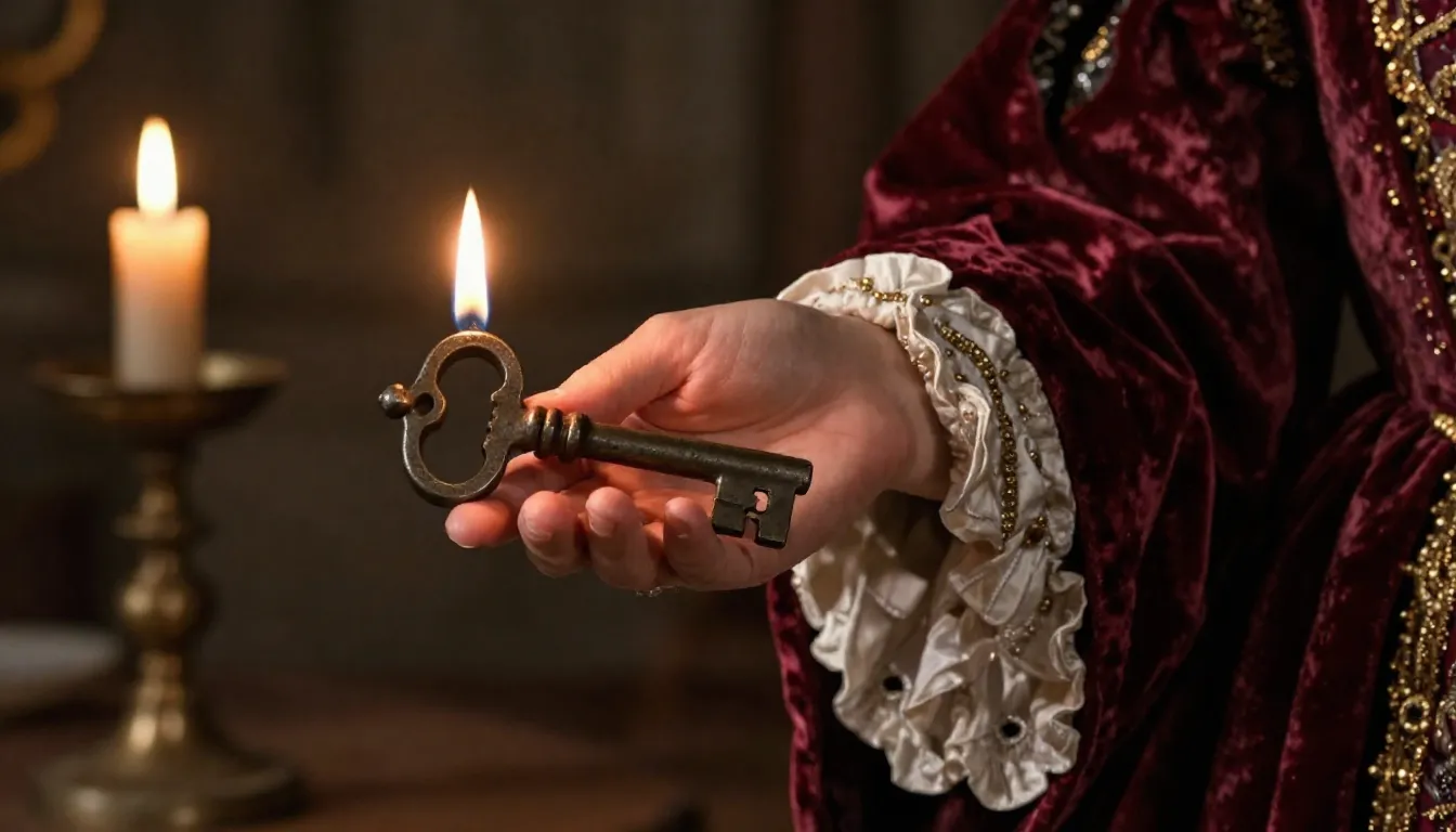 Close-up of a 16th century Spanish noble woman's hand holdin...
