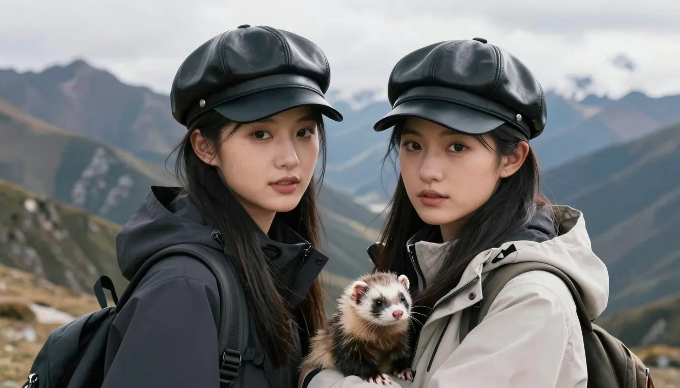 Two beautiful young Chinese women wearing stylish glossy bla...