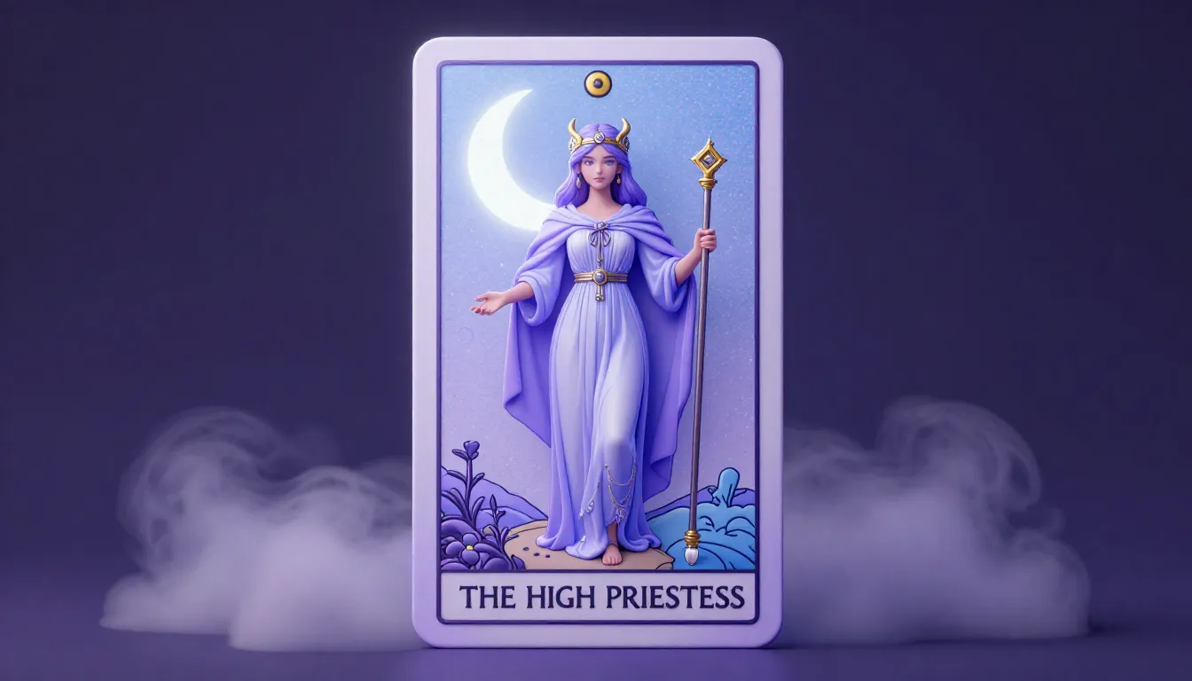 Detailed 3D render of a Tarot card 'THE HIGH PRIESTESS', bor...