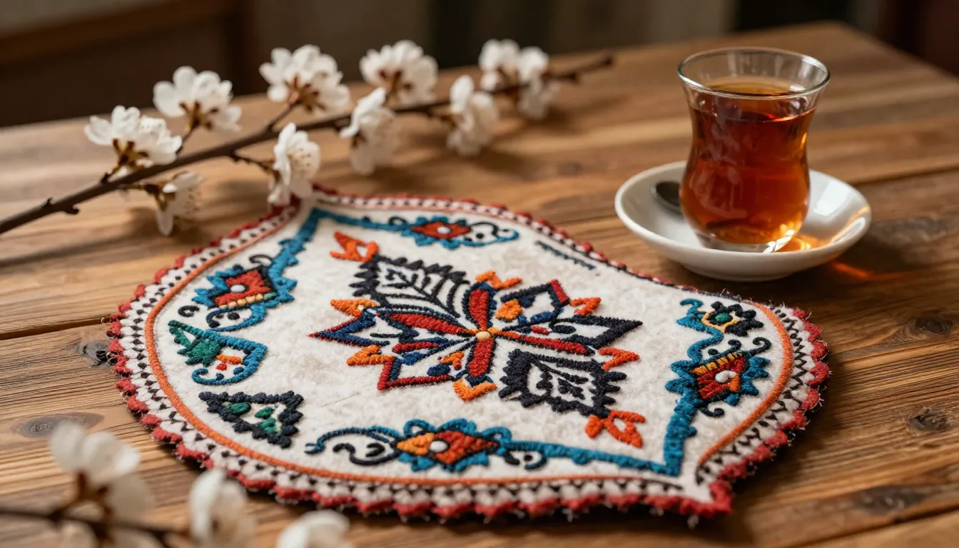 A beautiful composition of a traditional Kyrgyz felt ornamen...