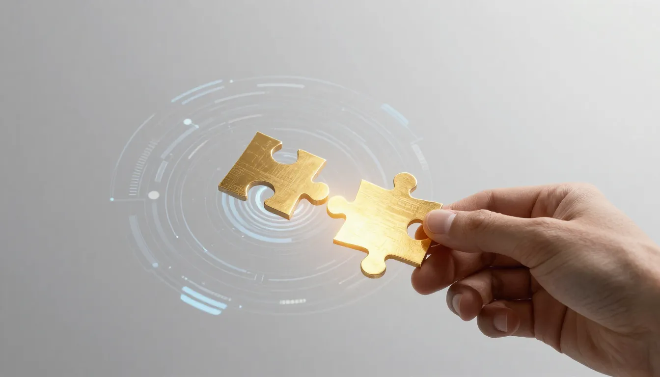 A person holding a glowing golden puzzle piece that fits int...