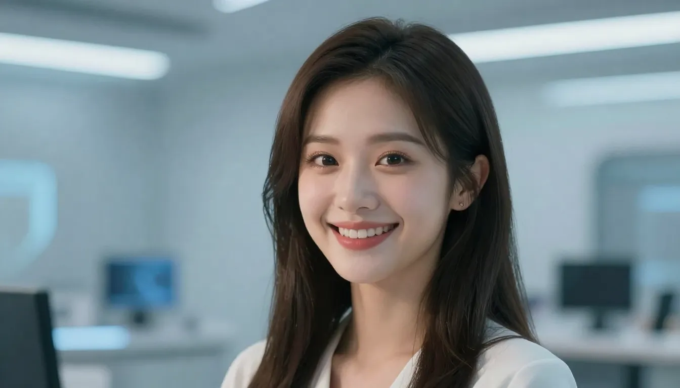 A friendly and beautiful AI assistant named Anna, smiling wa...