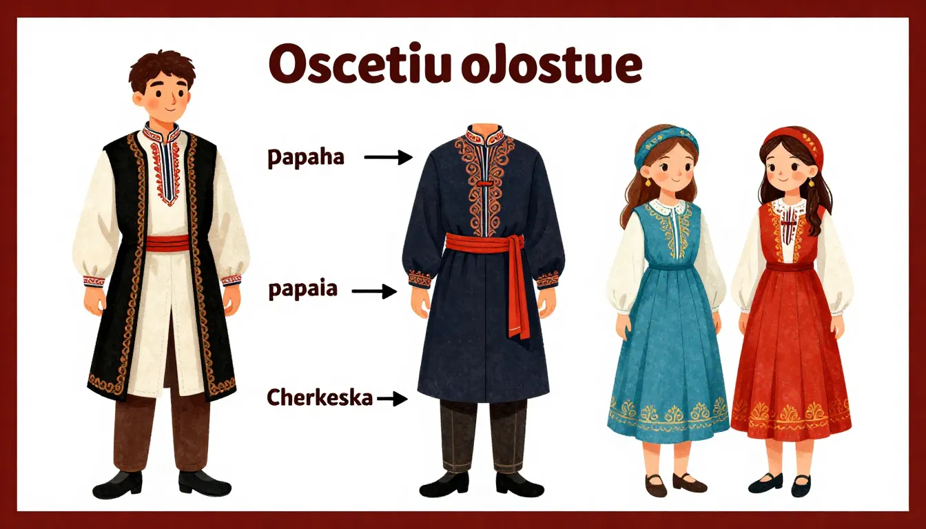 Detailed illustration of a traditional Ossetian costume for ...