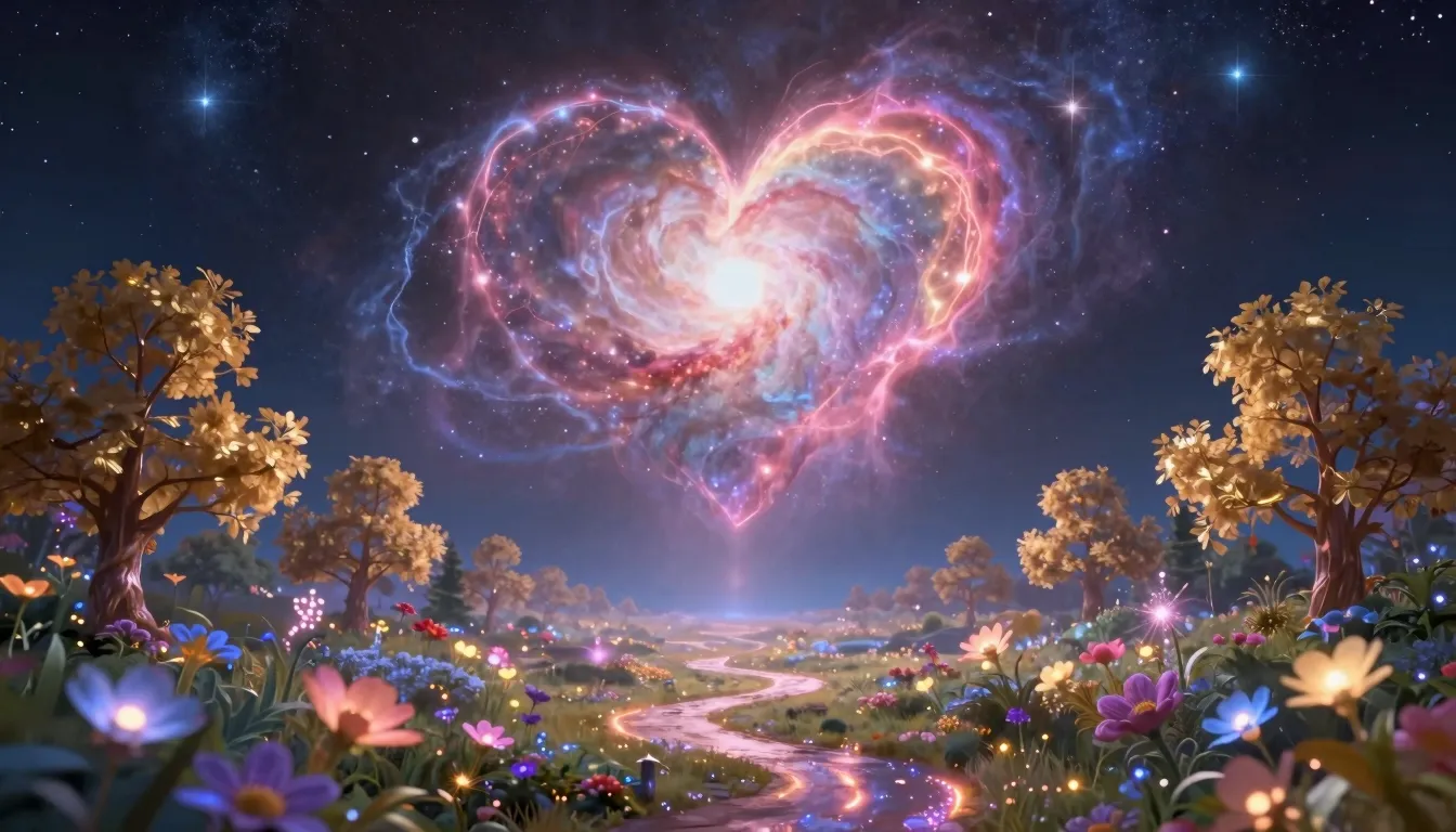 A magical fantasy landscape representing universal love. A r...