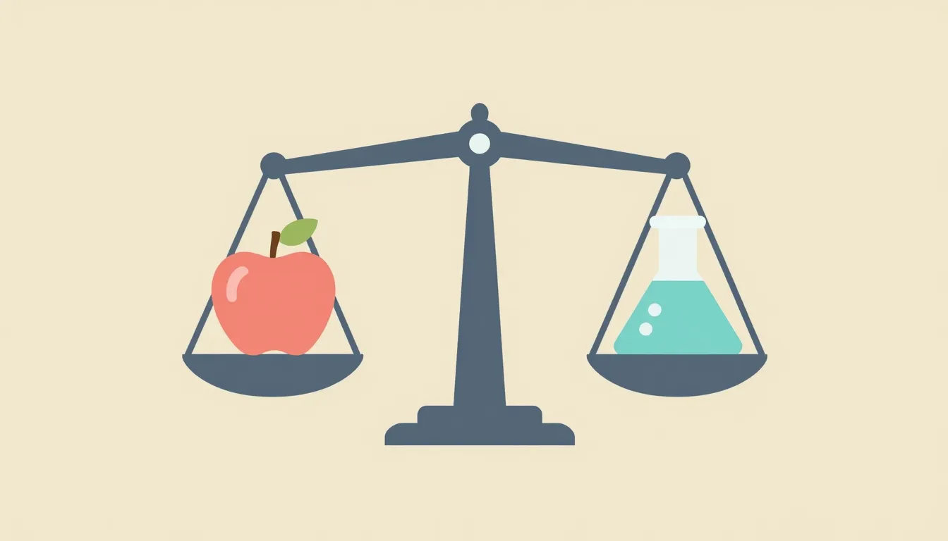 Minimalist graphic showing a balance scale with a fresh appl...