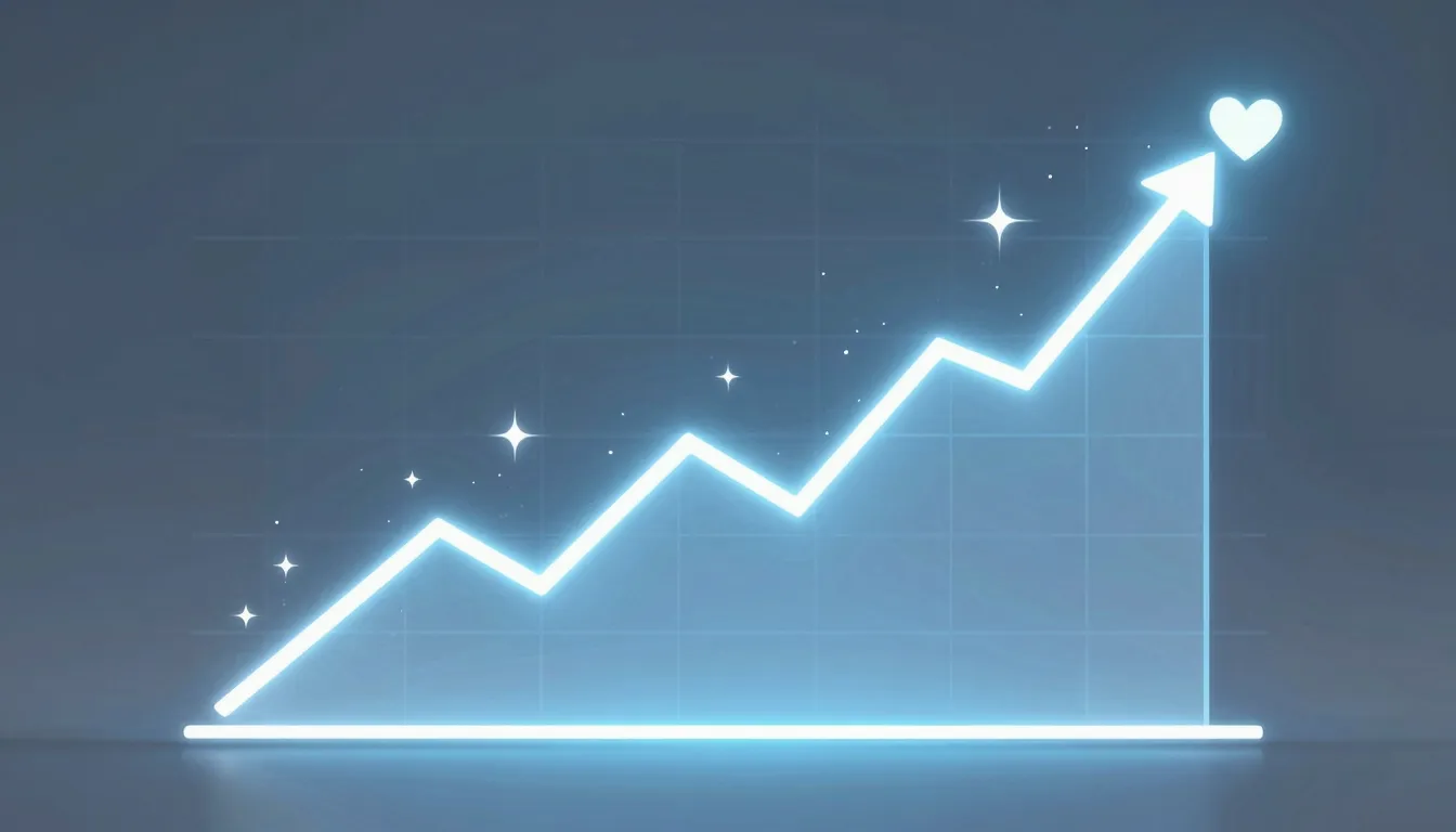 A glowing digital graph showing a sharp upward trend line, s...