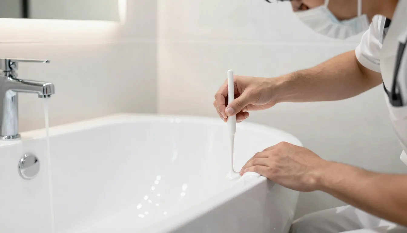 A professional craftsman in a clean uniform applying smooth ...