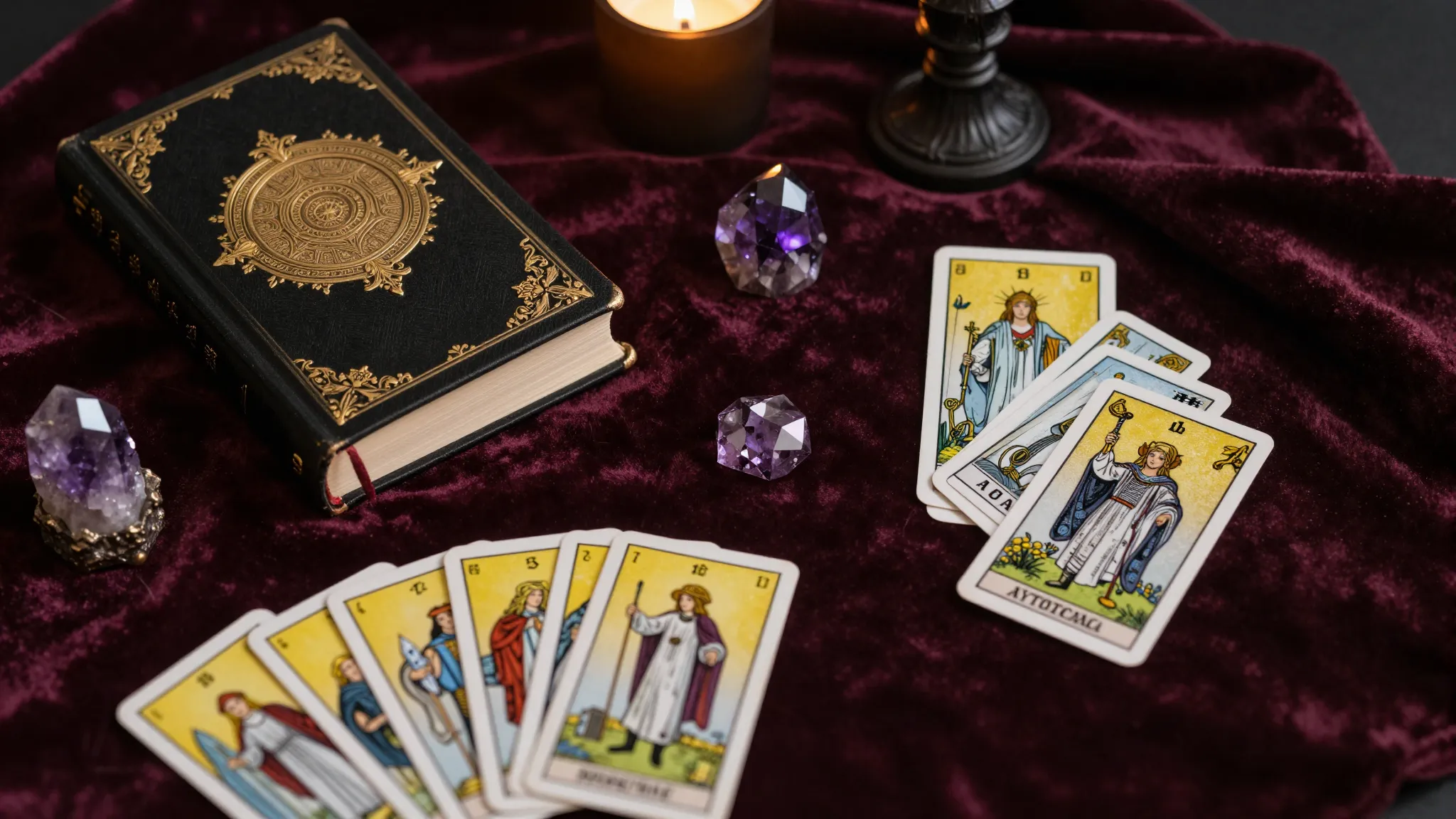 Detailed flat lay of a witch's altar for a social media post...