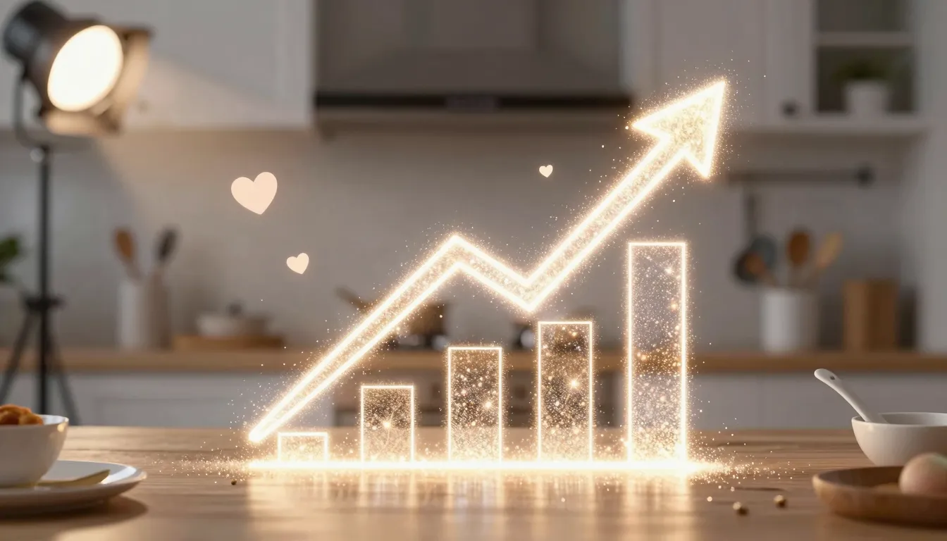 A glowing digital chart showing a rising arrow made of spark...