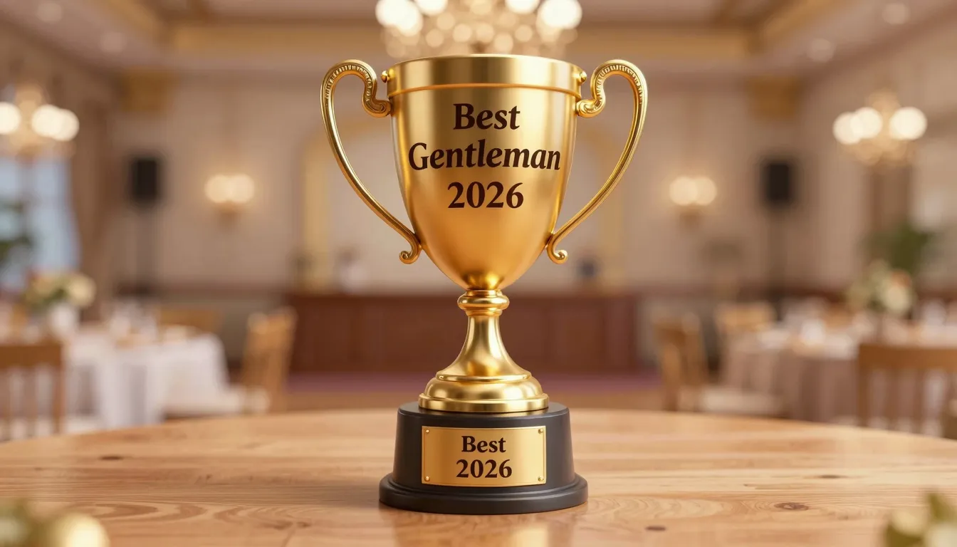 A high-quality 3D render of a golden trophy cup with 'Best G...