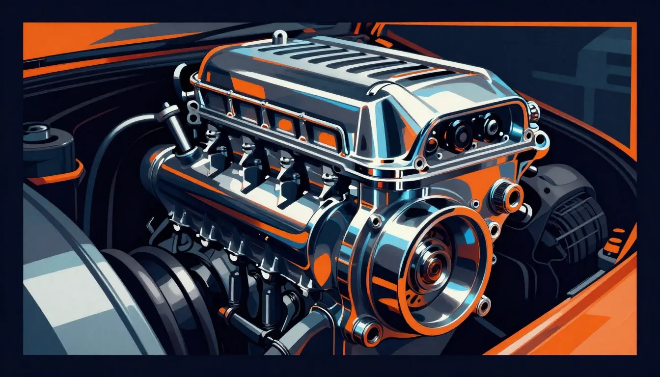 A stylized poster for a car service, a close-up of a chrome ...