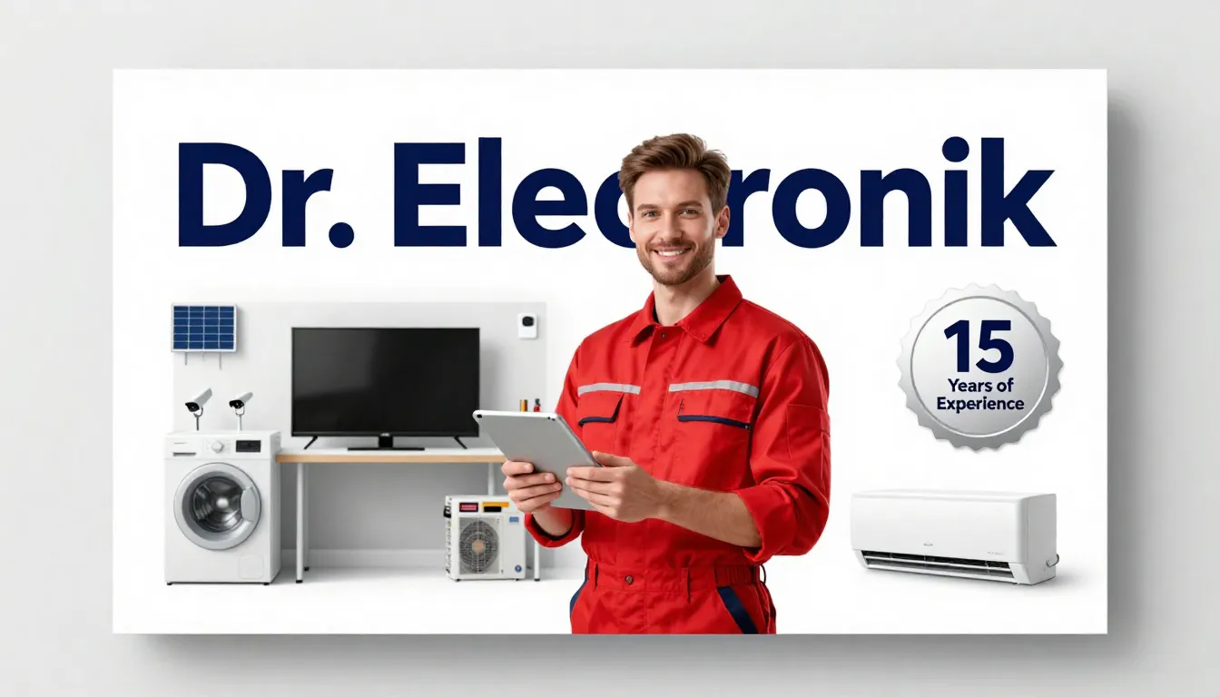 Horizontal professional advertising flyer for 'Dr. Electroni...