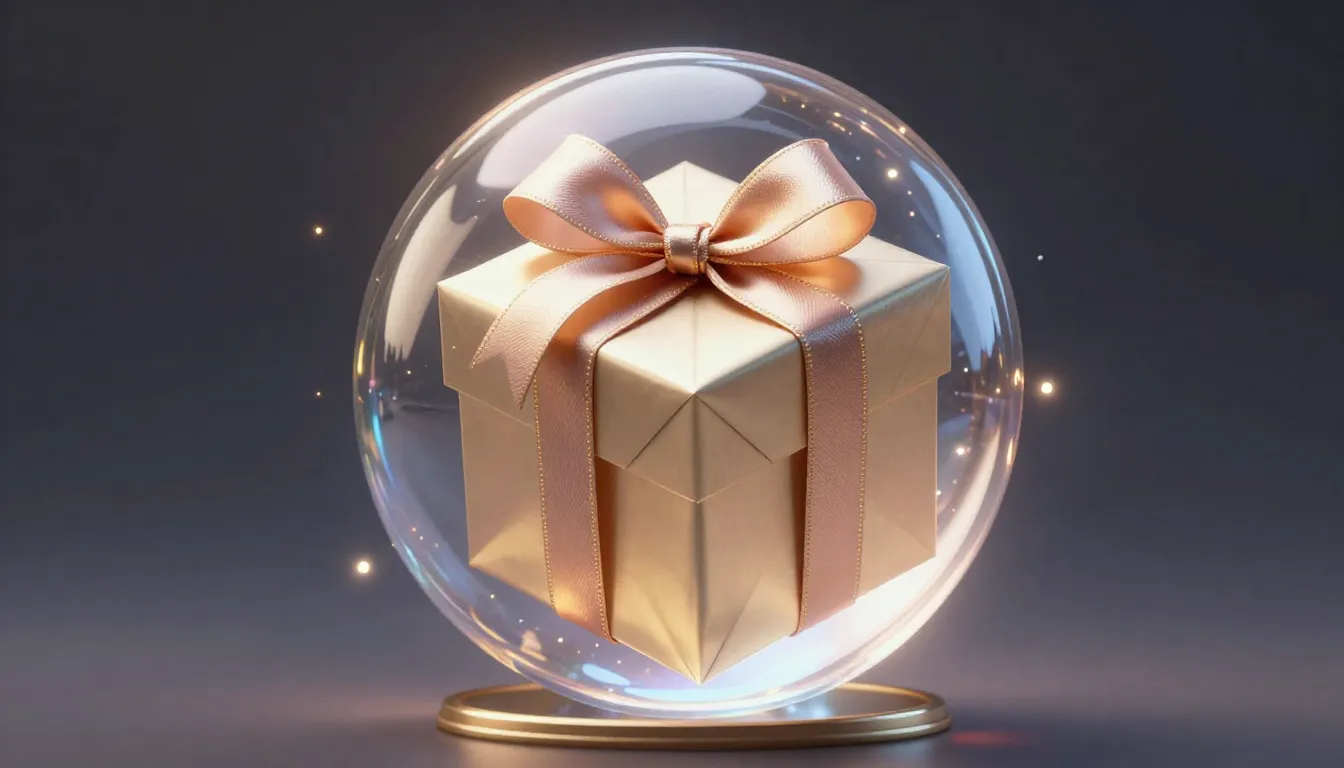 A magical crystal ball showing a stylish gift box being wrap...