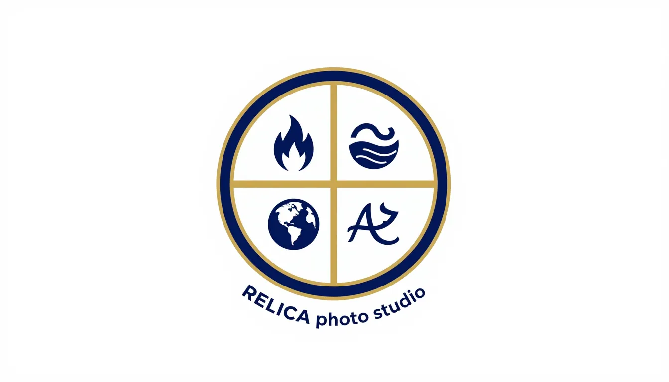 Conceptual logo for REPLICA photo studio, four minimalist ic...