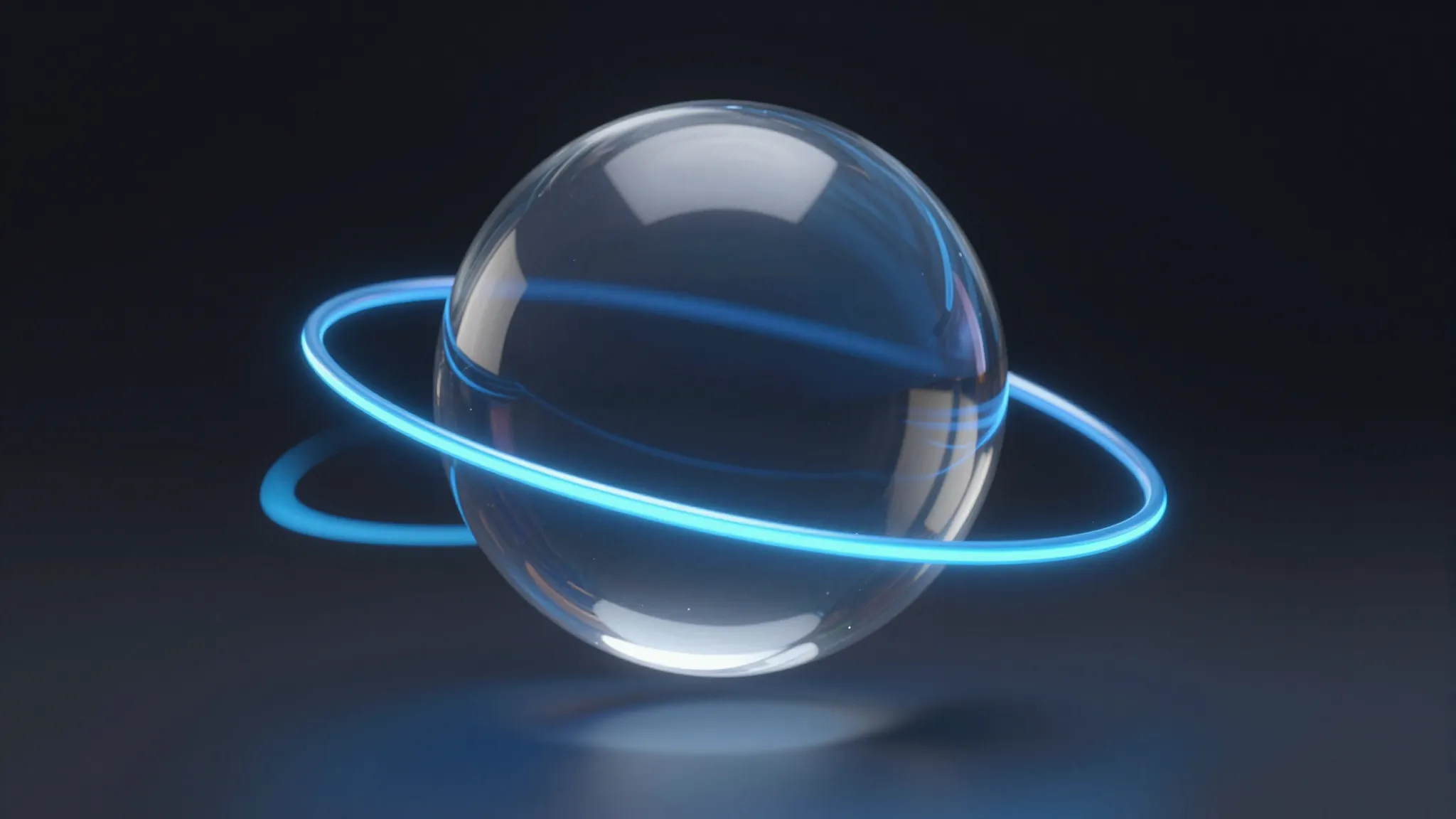A high-quality 3D render of a minimalist logo, a glass spher...