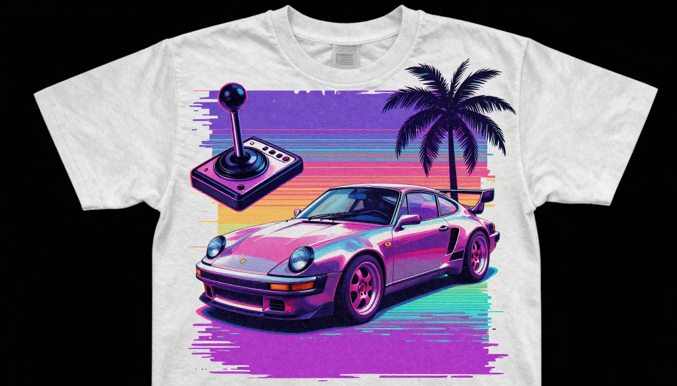 T-shirt print design, 90s movie aesthetic. A collage of a re...