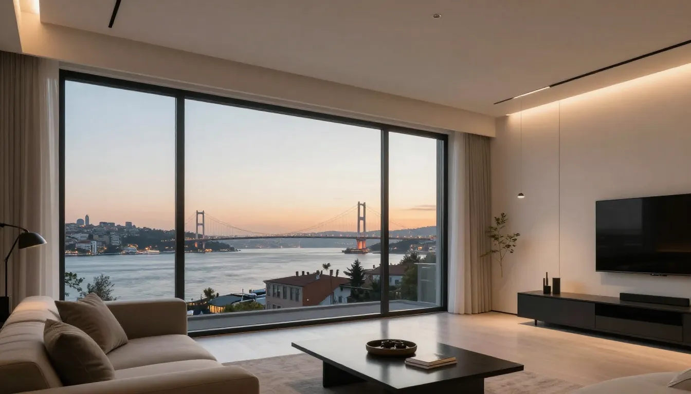 Modern minimalist 1+1 apartment interior in Istanbul, large ...