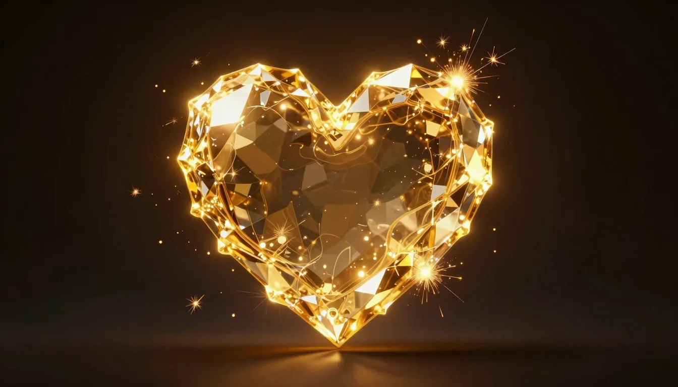 A glowing battery icon shaped like a crystal heart, filled w...