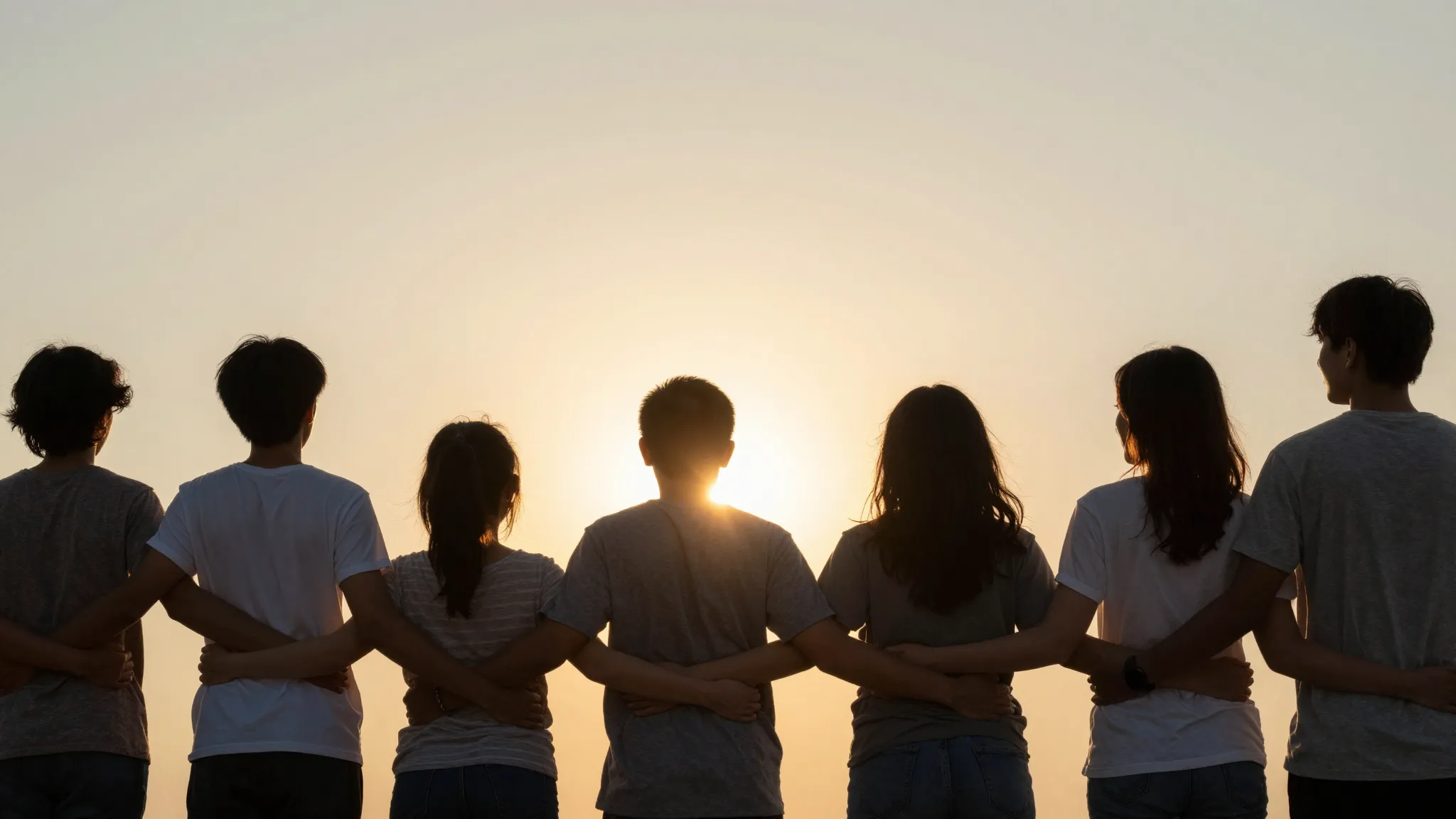 A group of diverse people standing together in unity, silhou...