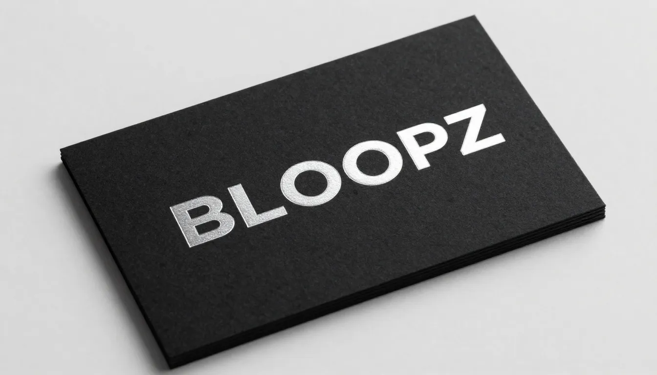 Professional business card design for 'BLOOPZ', matte black ...