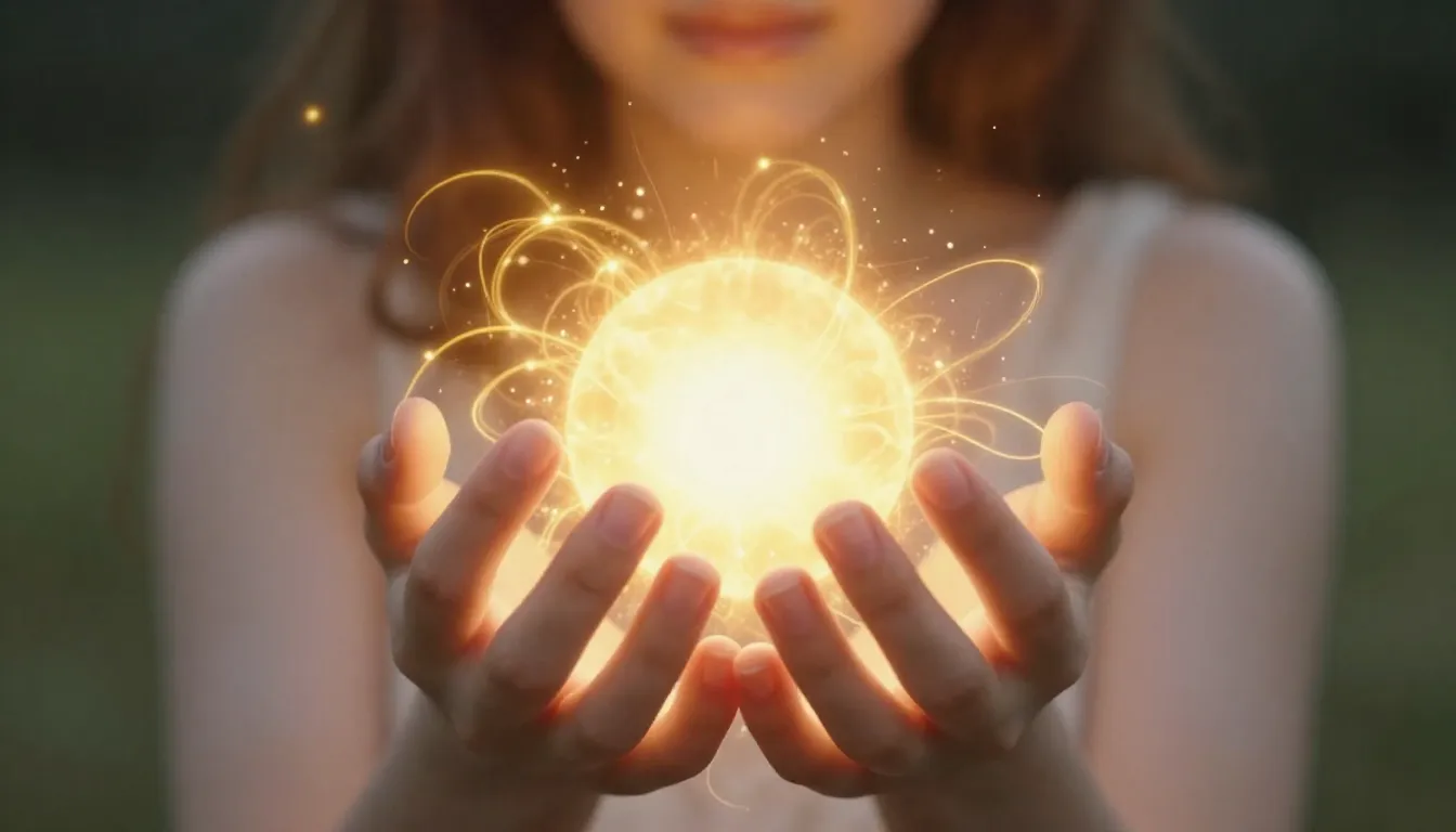 Hyper-realistic close-up of a girl's hands holding a brillia...