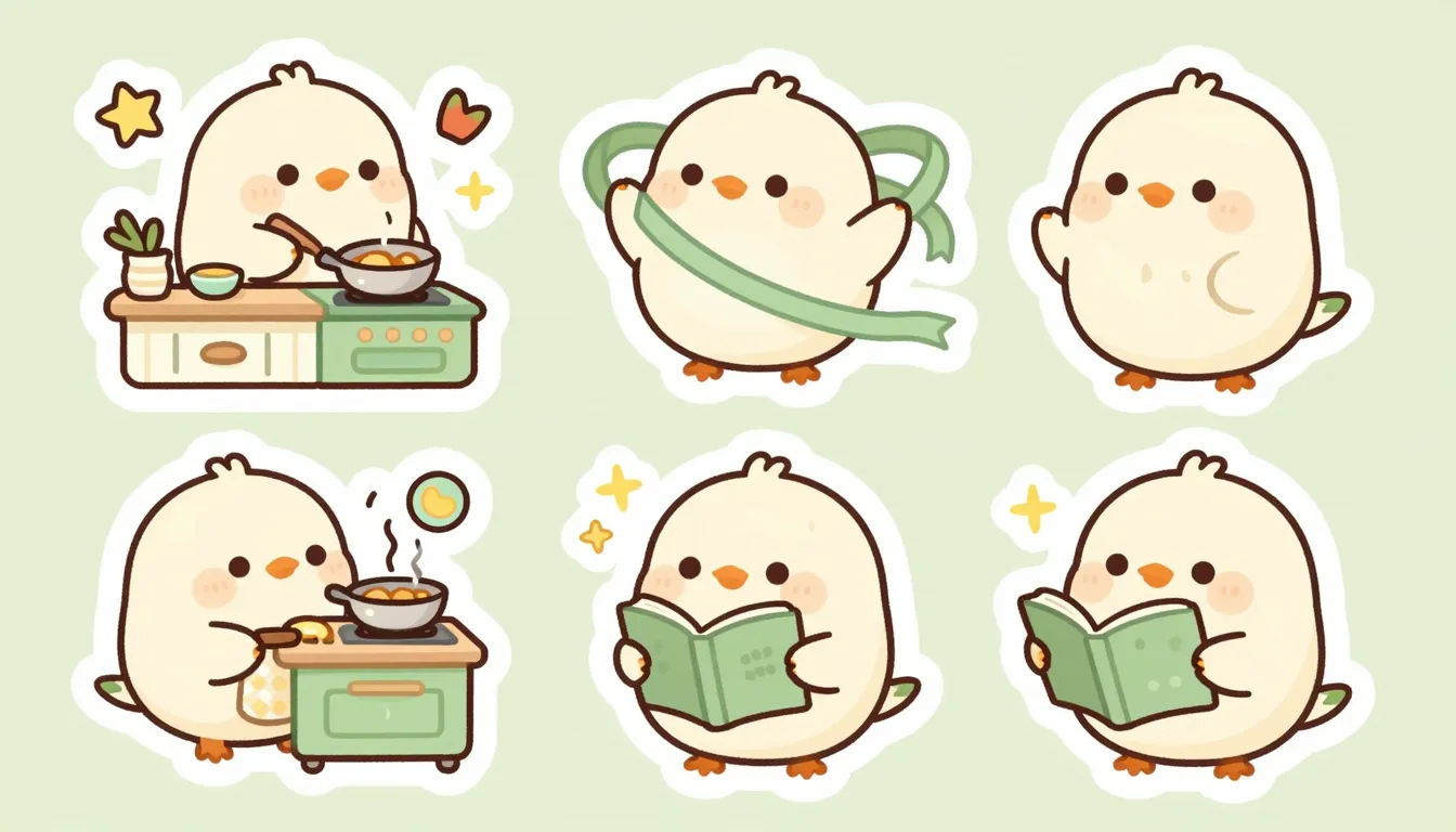 Set of aesthetic stickers with a cute round bird, cream and ...