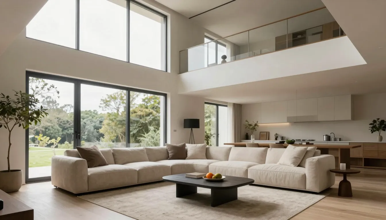 Interior design of a spacious living room inside the house, ...