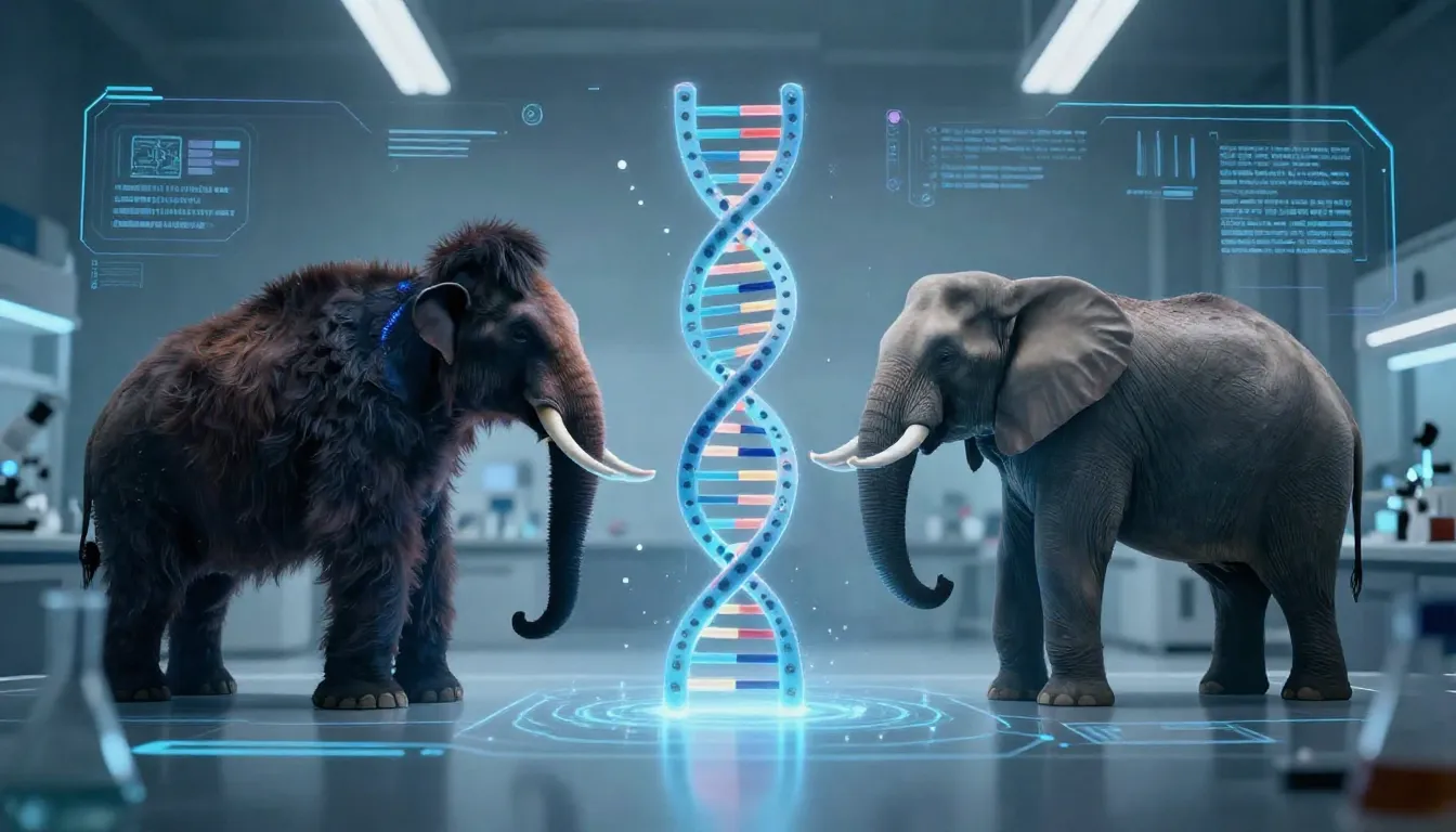 Scientific laboratory concept, DNA double helix merging with...