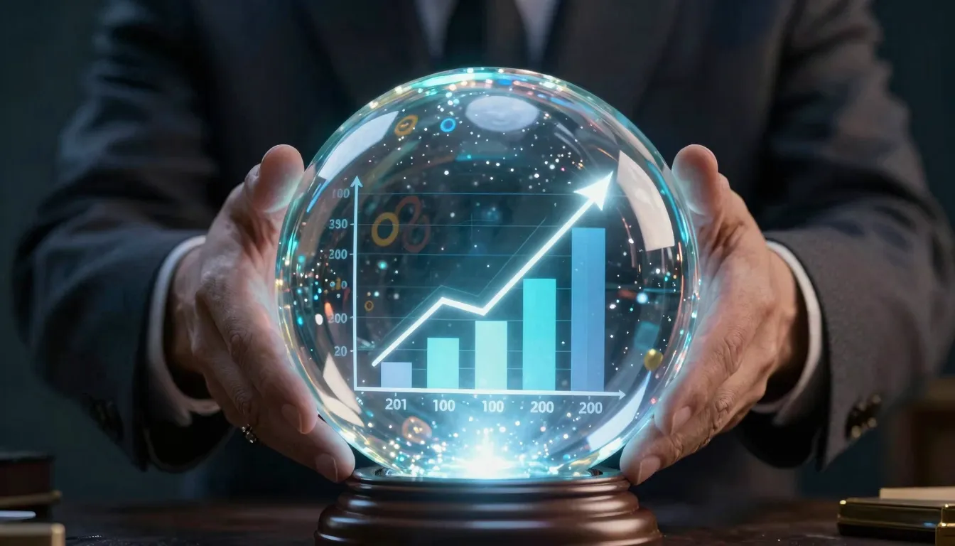 A wizard holding a glowing crystal ball showing a successful...