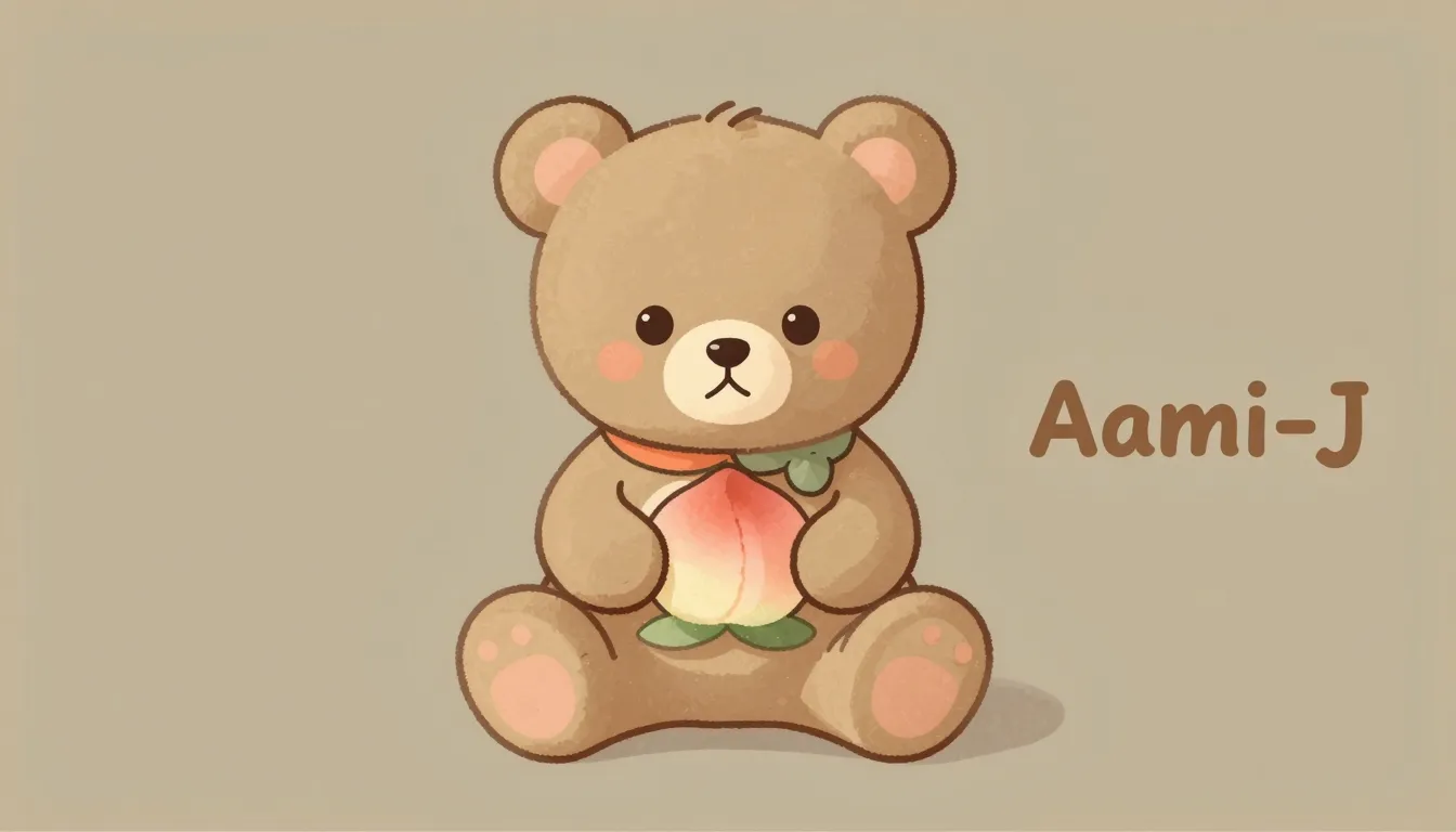 A cute, vintage-style bear mascot for the brand 'Amai_J'. Th...