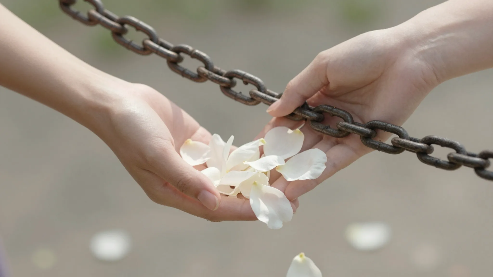 A symbolic image of a woman's hands letting go of a heavy, o...