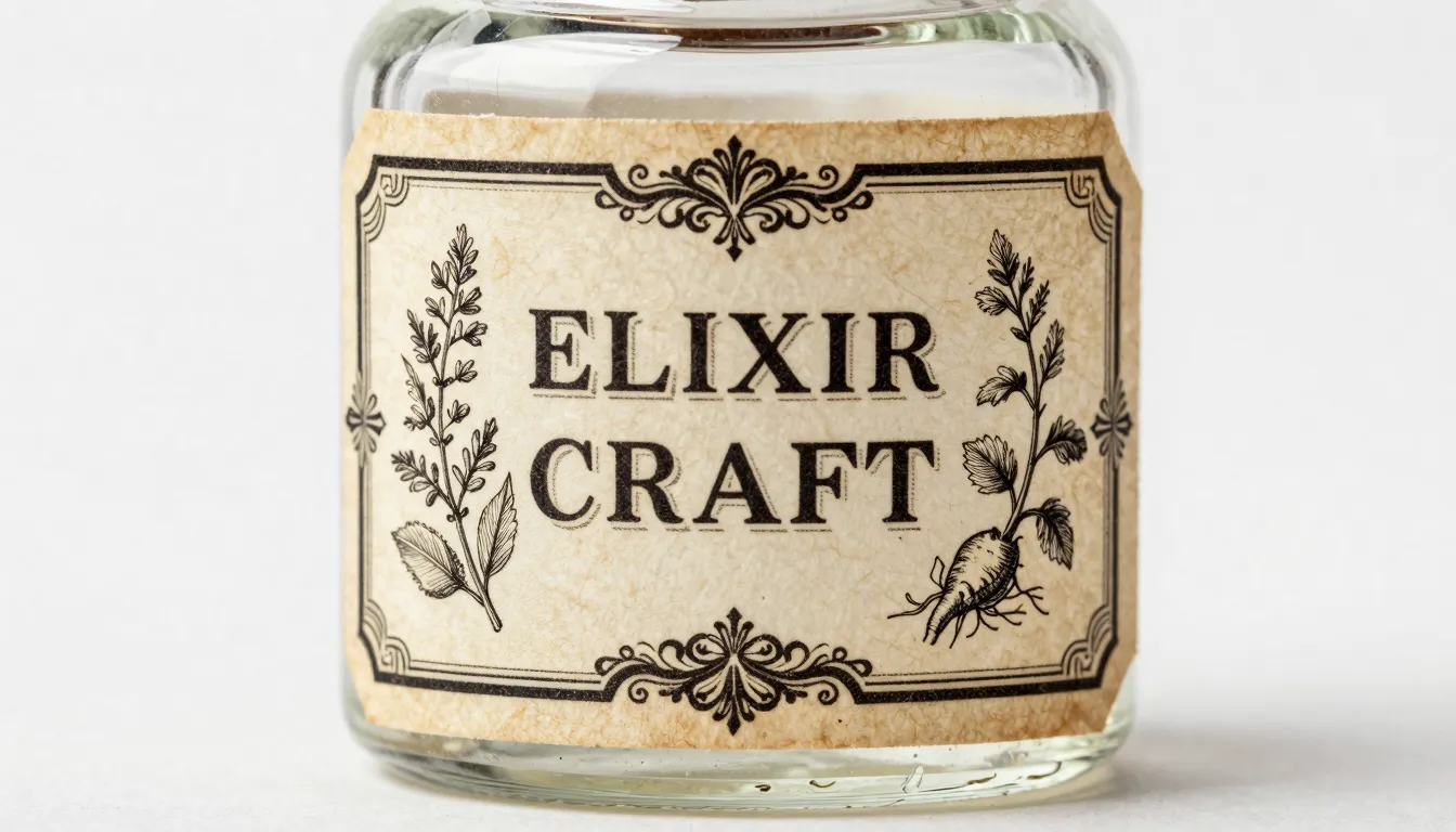 Antique apothecary label for a glass bottle, intricate decor...