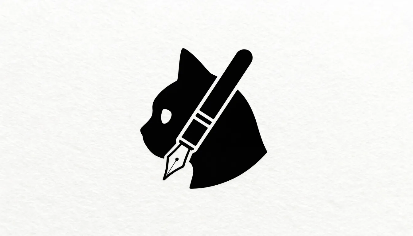Conceptual logo design, a cat's head profile integrated with...