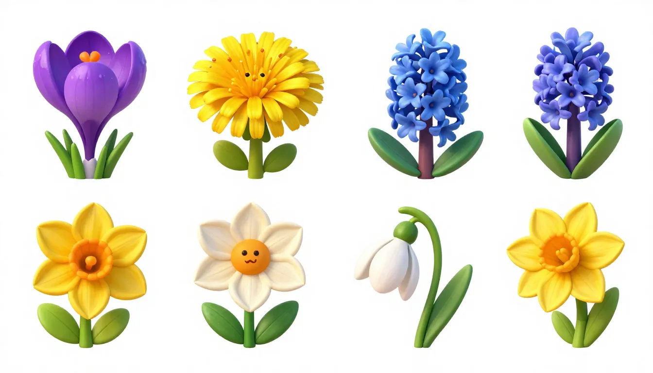 A collection of spring flowers for kids, isolated on a plain...