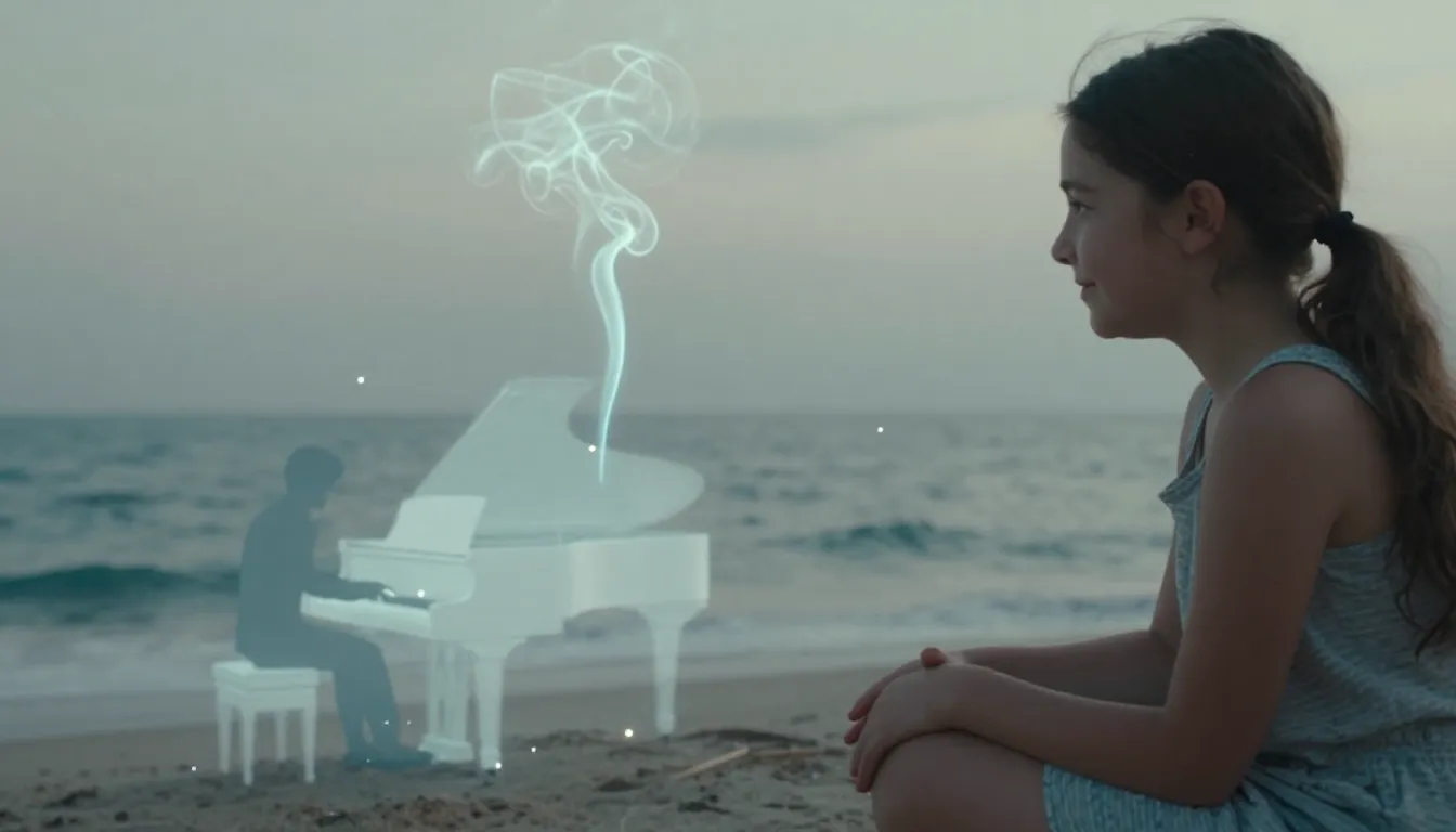 Cinematic shot of a girl with a tender smile, hands on her k...