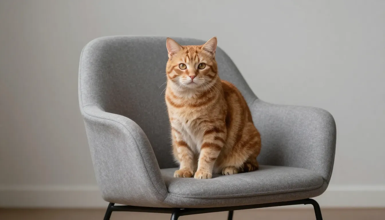 A professional studio photo of a ginger tabby cat sitting el...