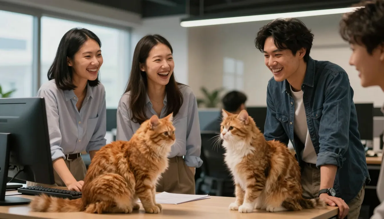 A happy diverse group of colleagues in a modern office, incl...