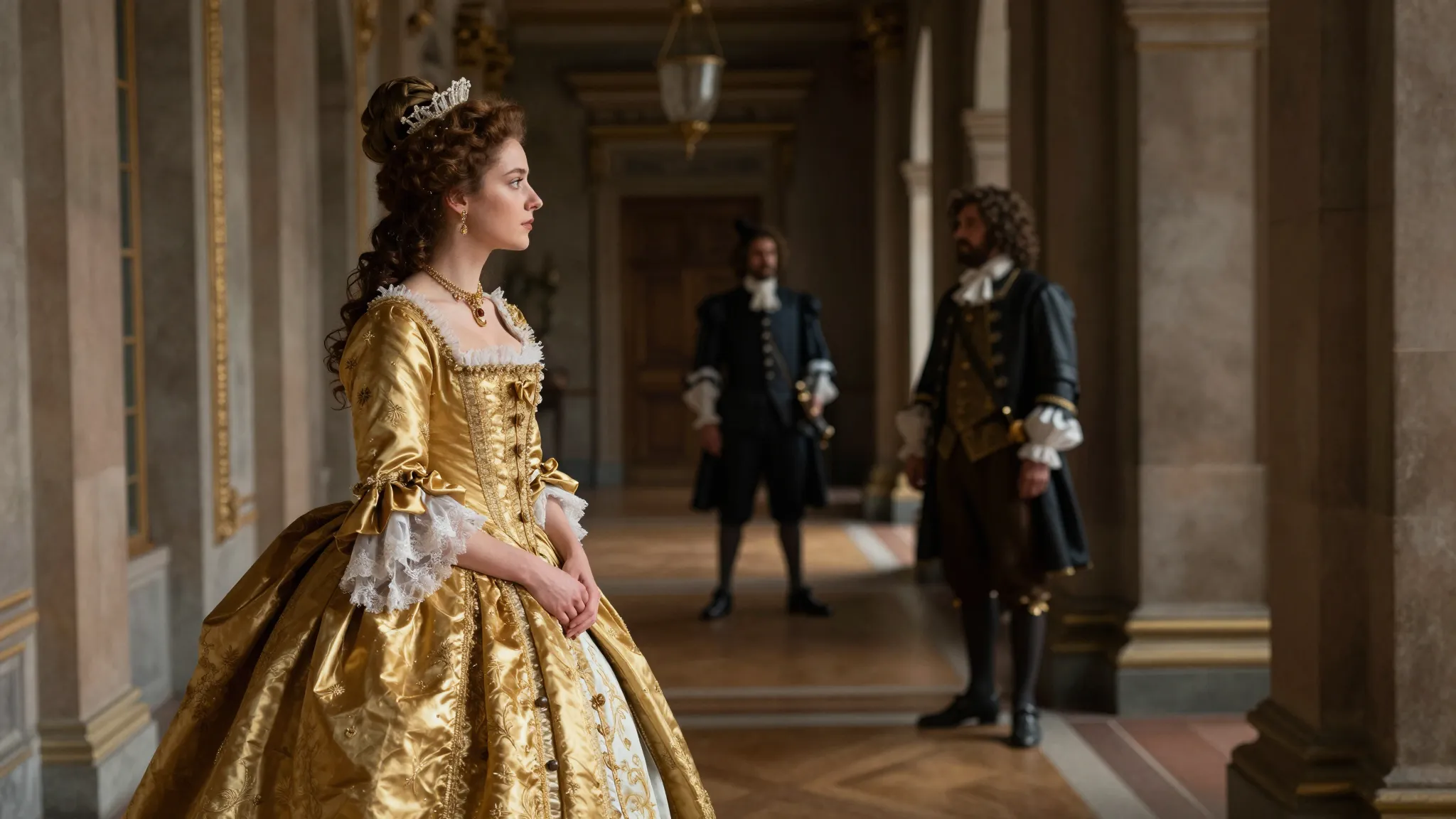 A beautiful 16th-century French Marquise in a golden silk go...