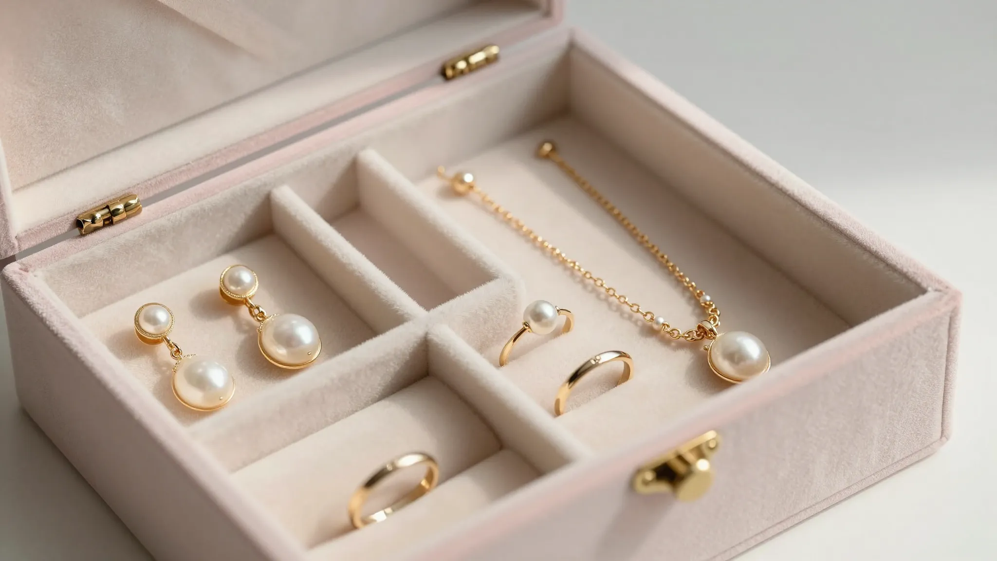 A beautiful jewelry box with organized sections containing e...