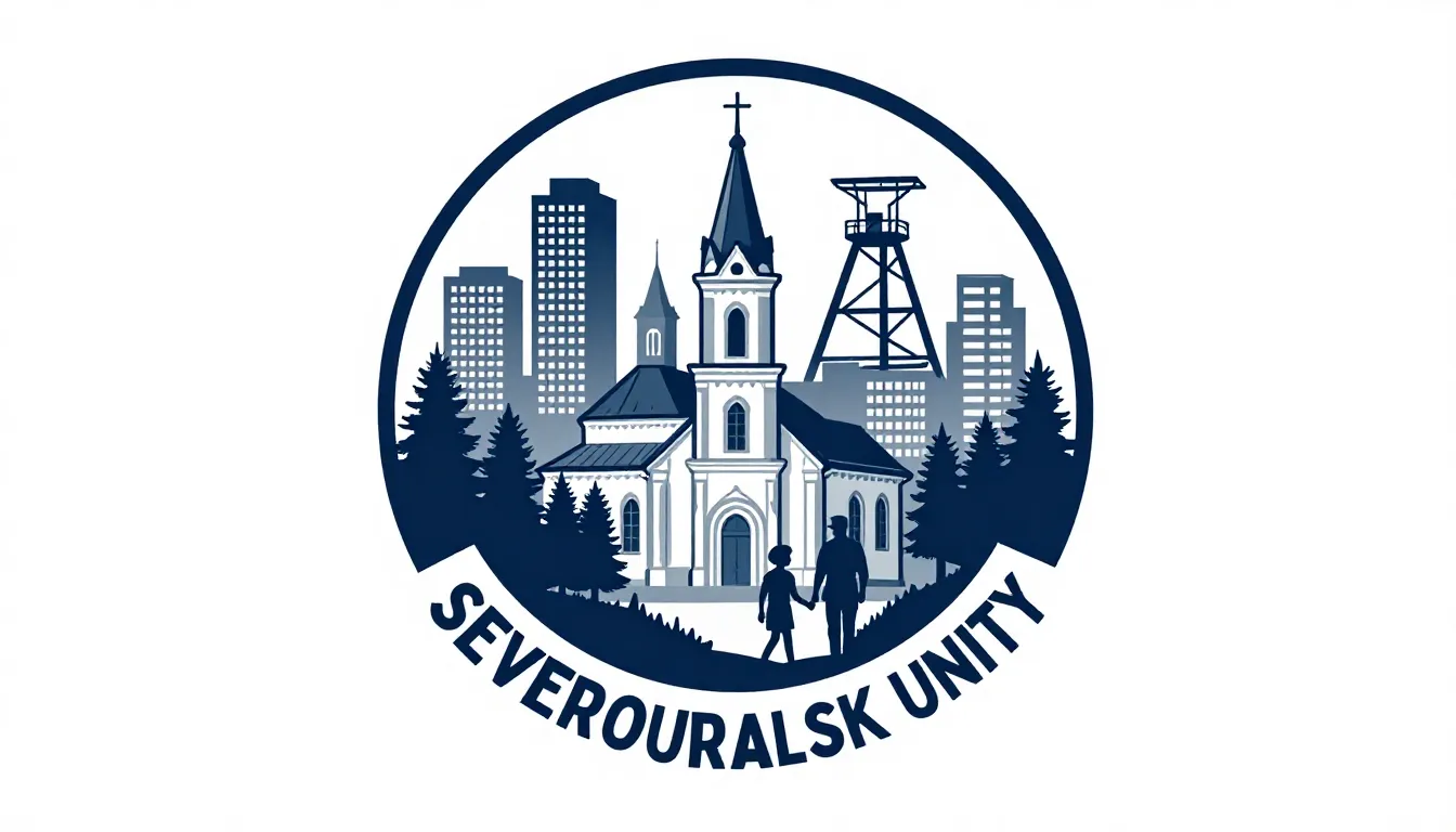 Graphic t-shirt design, a circular emblem showing a panorami...