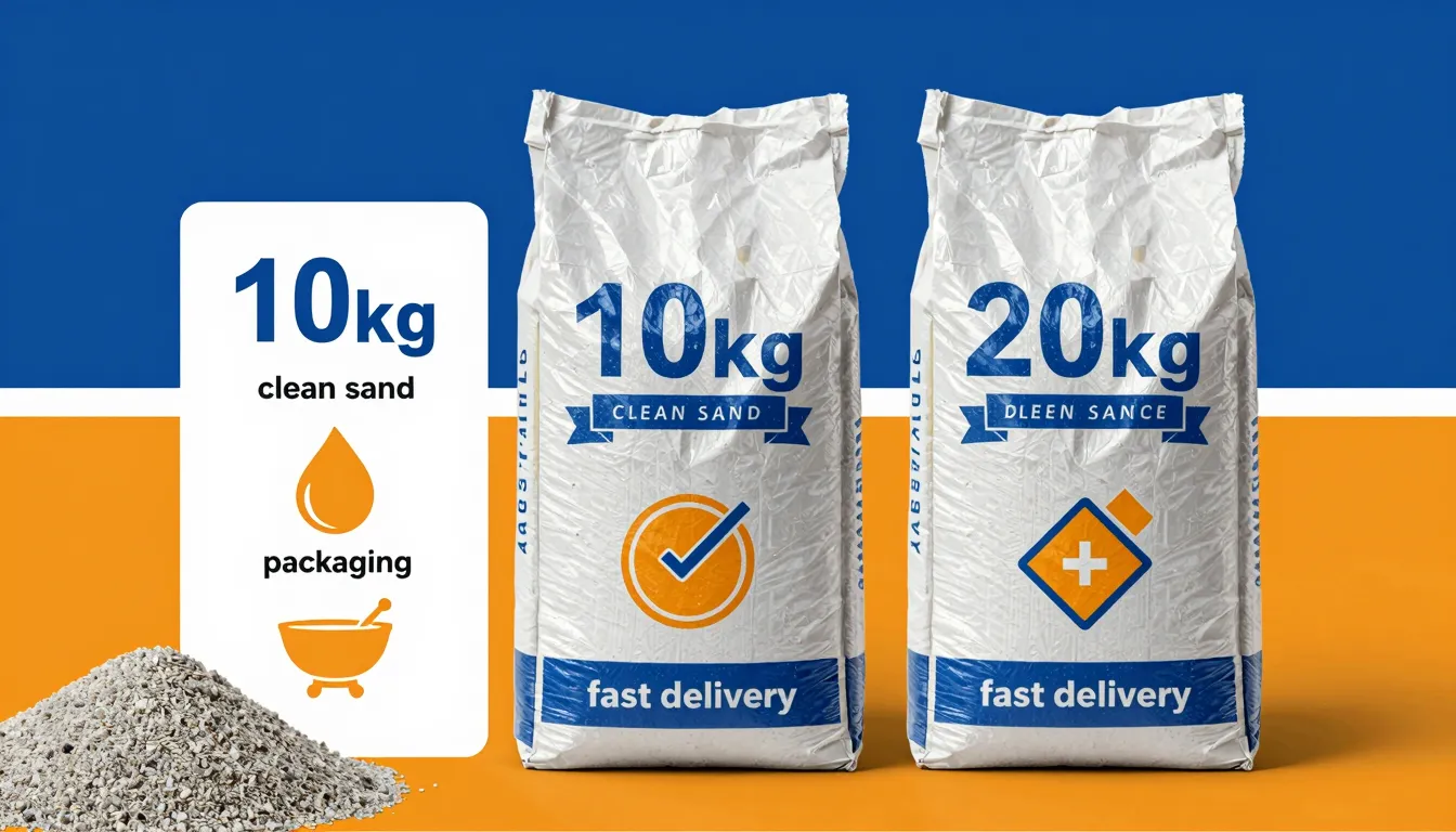 Infographic design for construction sand, showing a 10kg and...