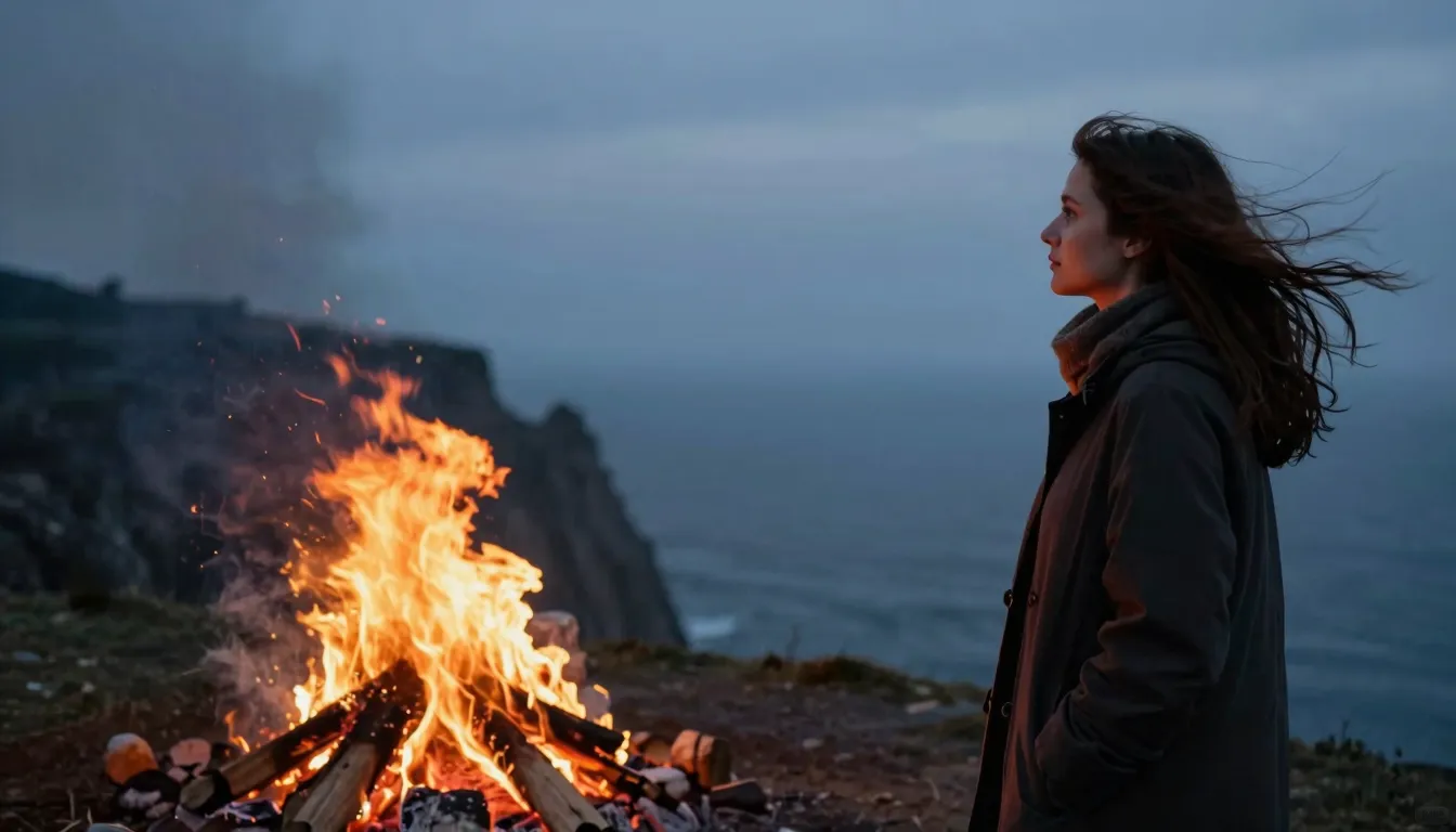 A profile view of a European woman standing near a bright bo...