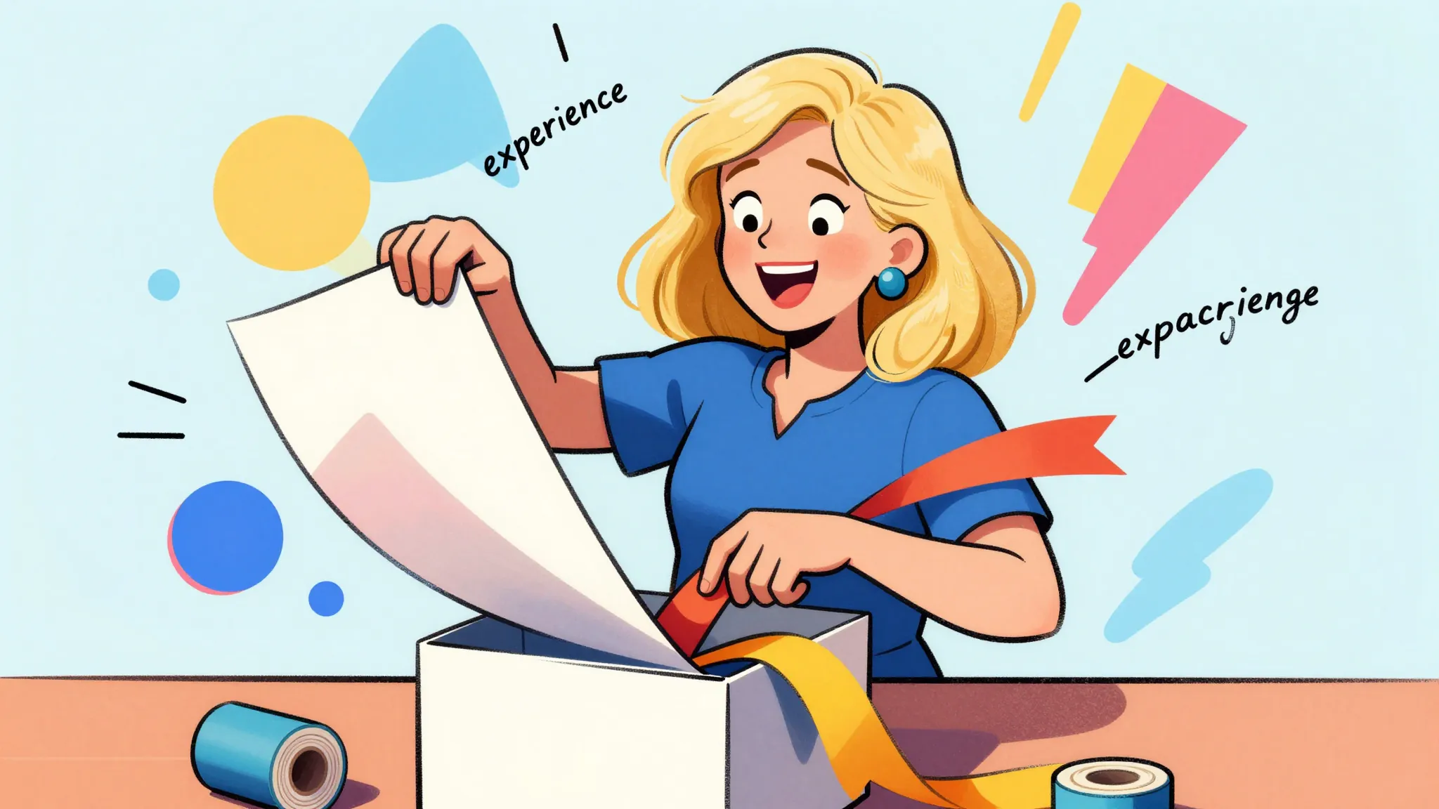 A humorous cartoon illustration of a blonde woman, middle-ag...