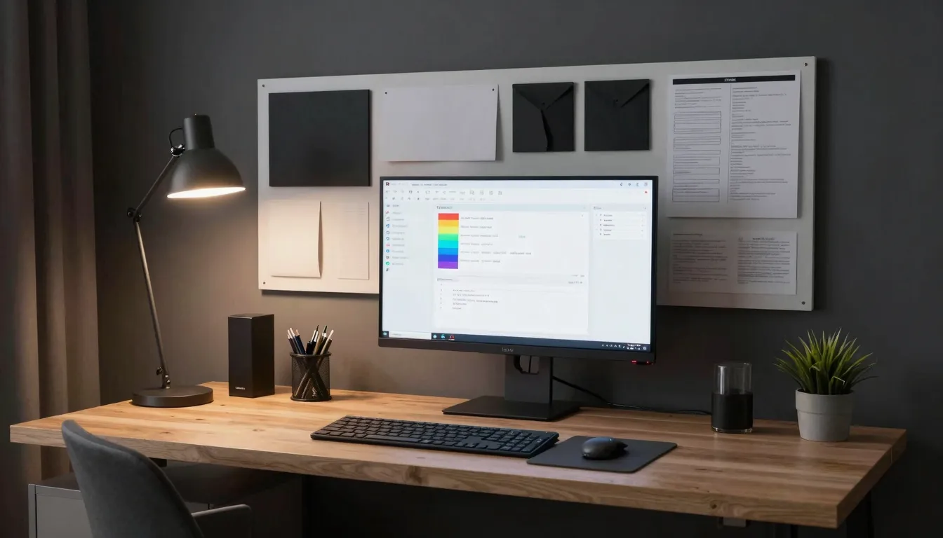 Modern workspace for a designer, stylish desk with moodboard...