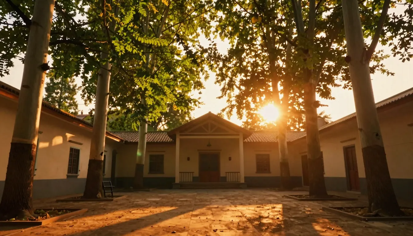 A stunningly beautiful, nostalgic old courtyard bathed in th...