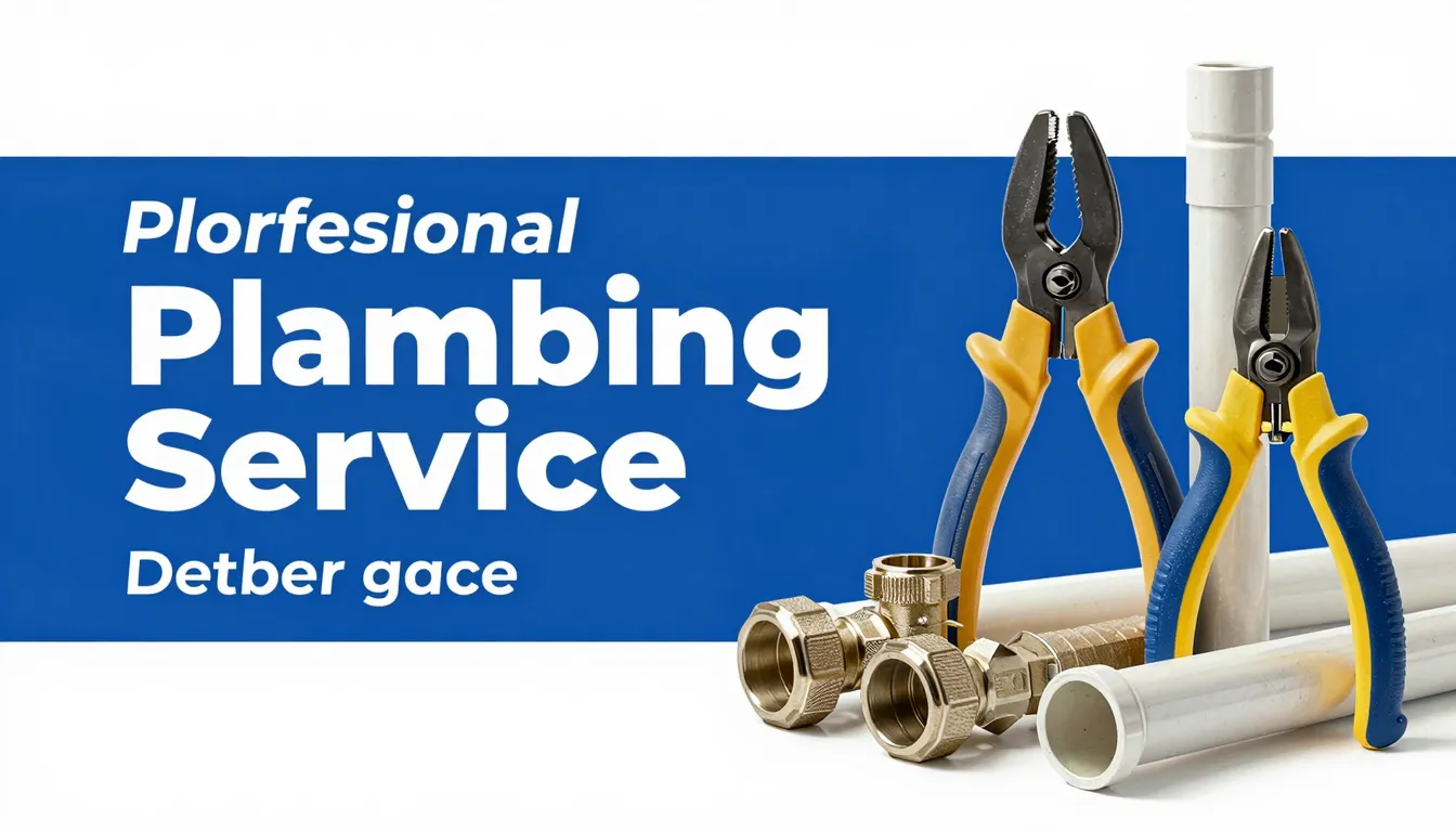 Professional plumbing service banner, tools and pipes on a c...